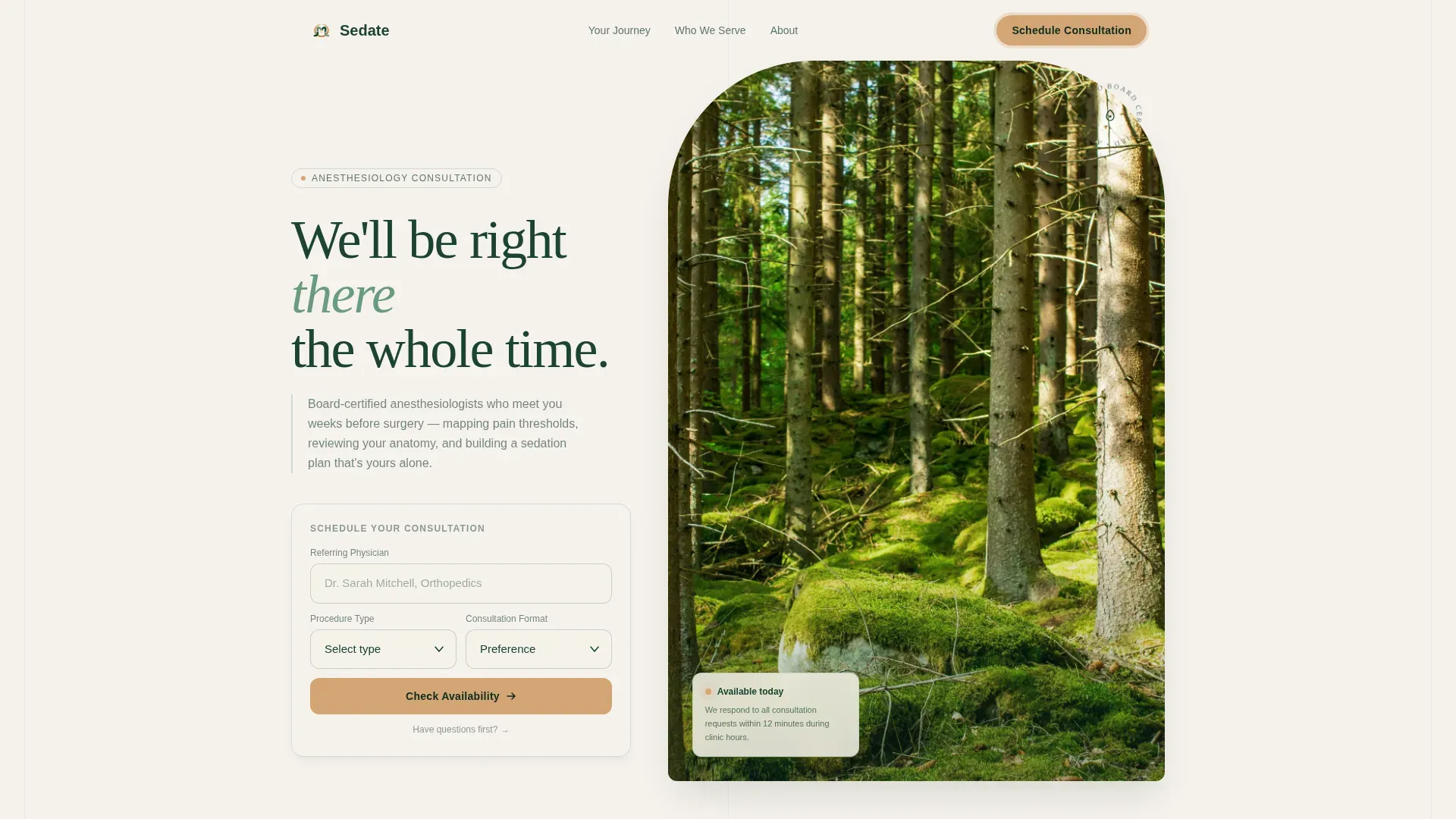 Anesthesiology Clinic Consultation Landing Page