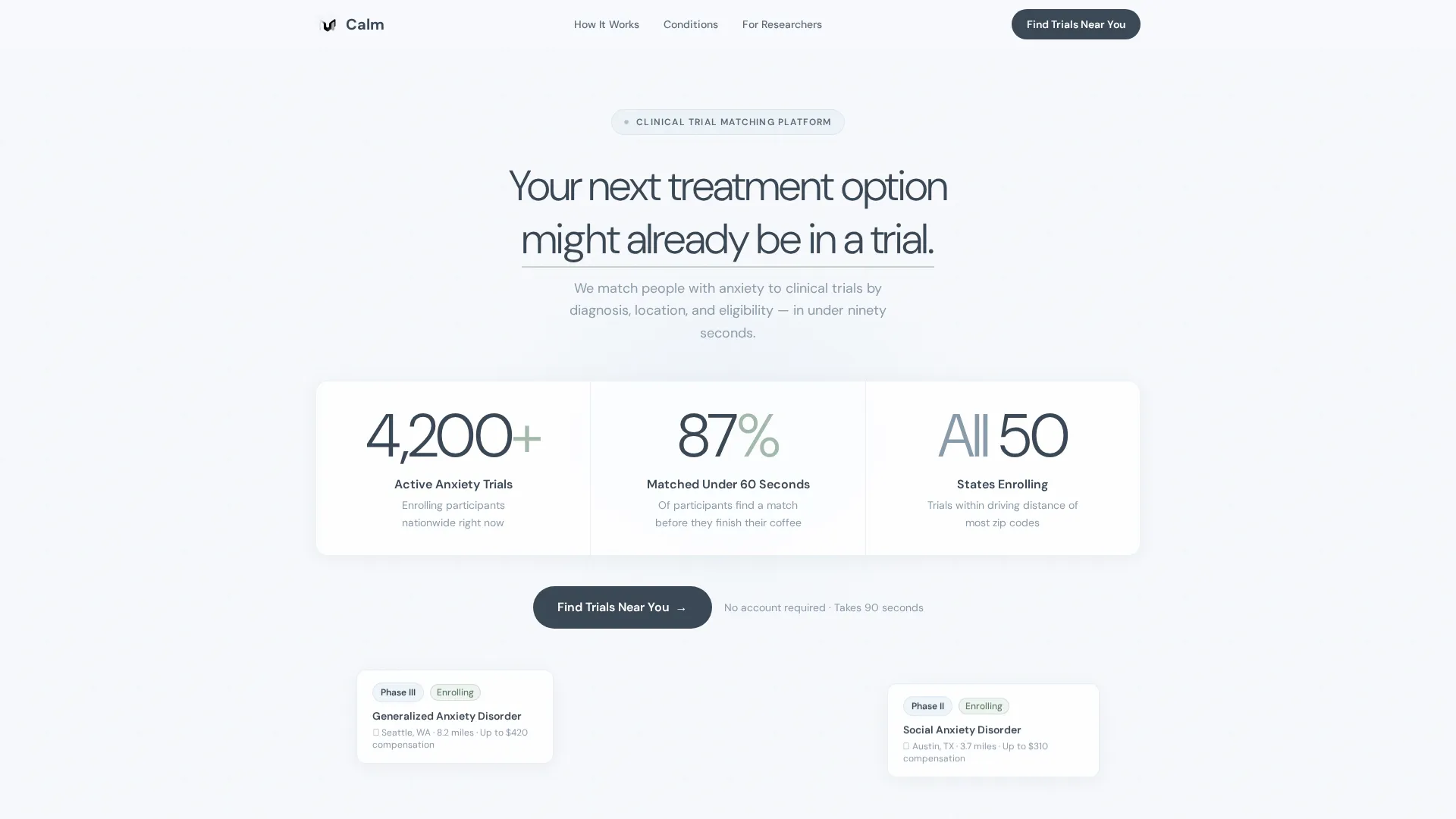Anxiety Clinical Trial Finder Landing Page Template