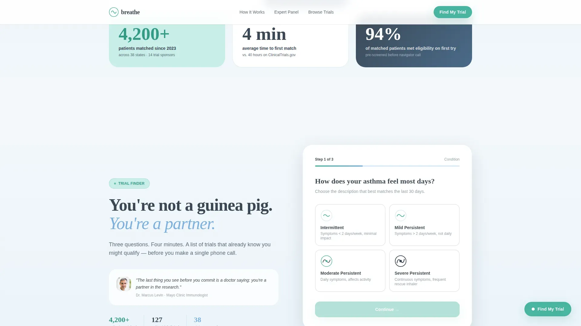 Asthma Clinical Trial Finder Landing Page Template
