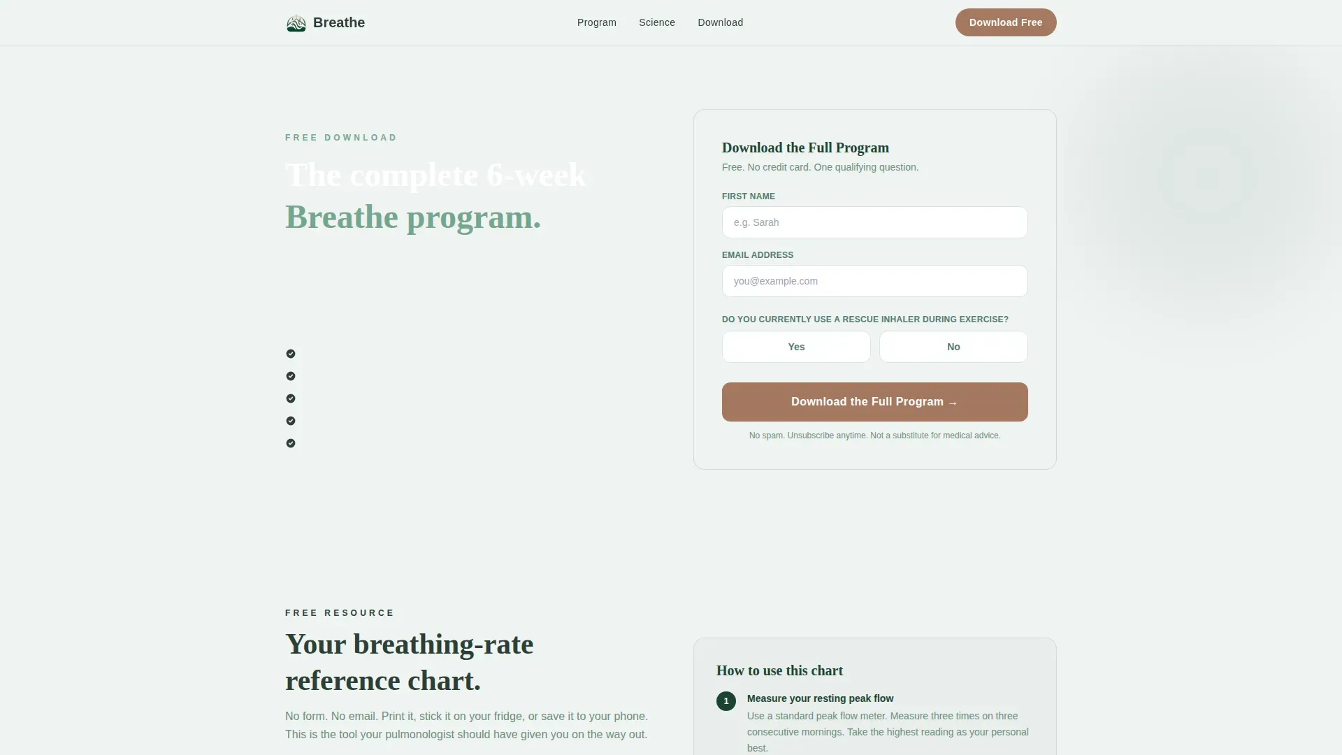 Asthma Exercise Program Landing Page Template