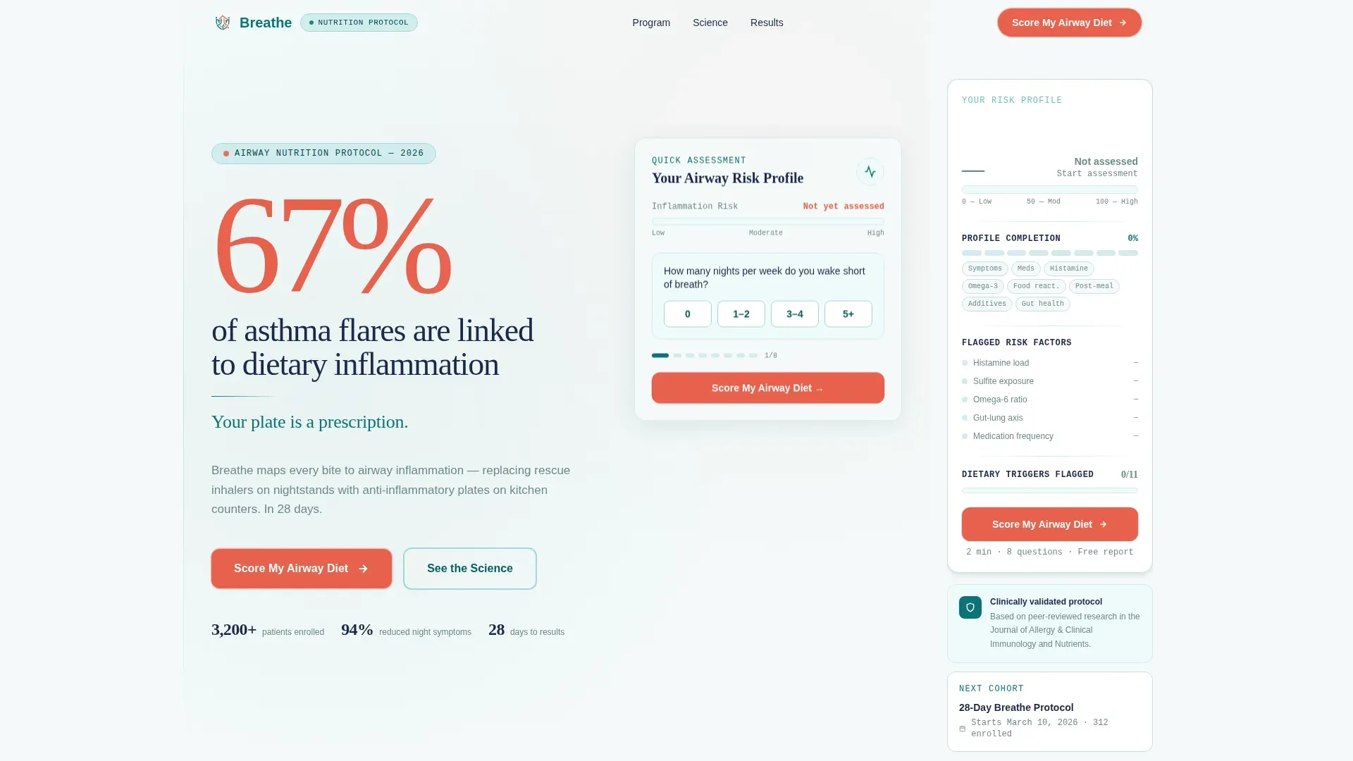Asthma Nutrition Diet Program Landing Page Template