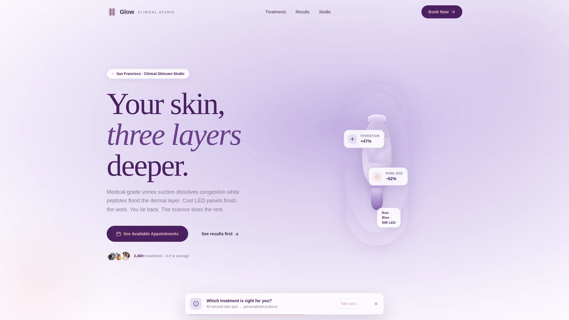 Skincare Landing Page Template for Hydrafacial Studios
