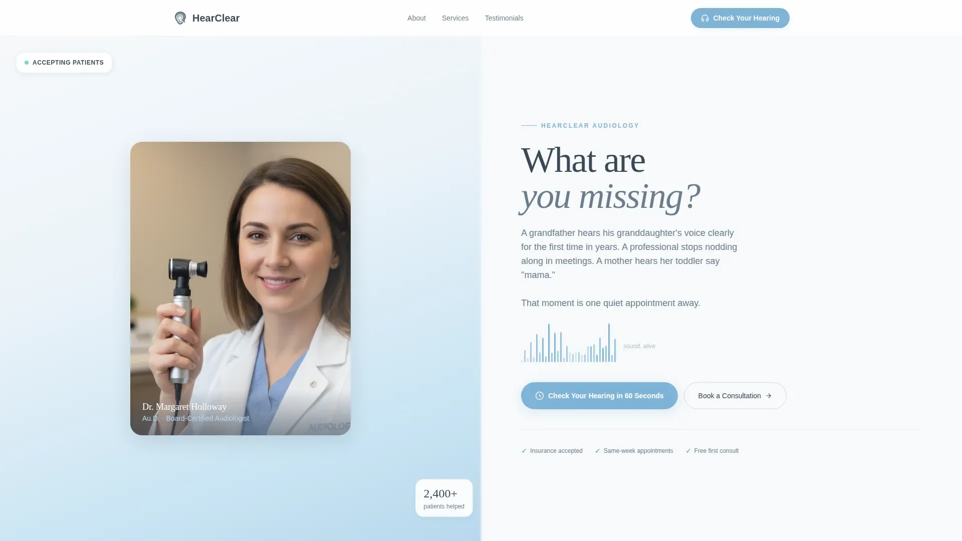 Audiology Practice Landing page Template