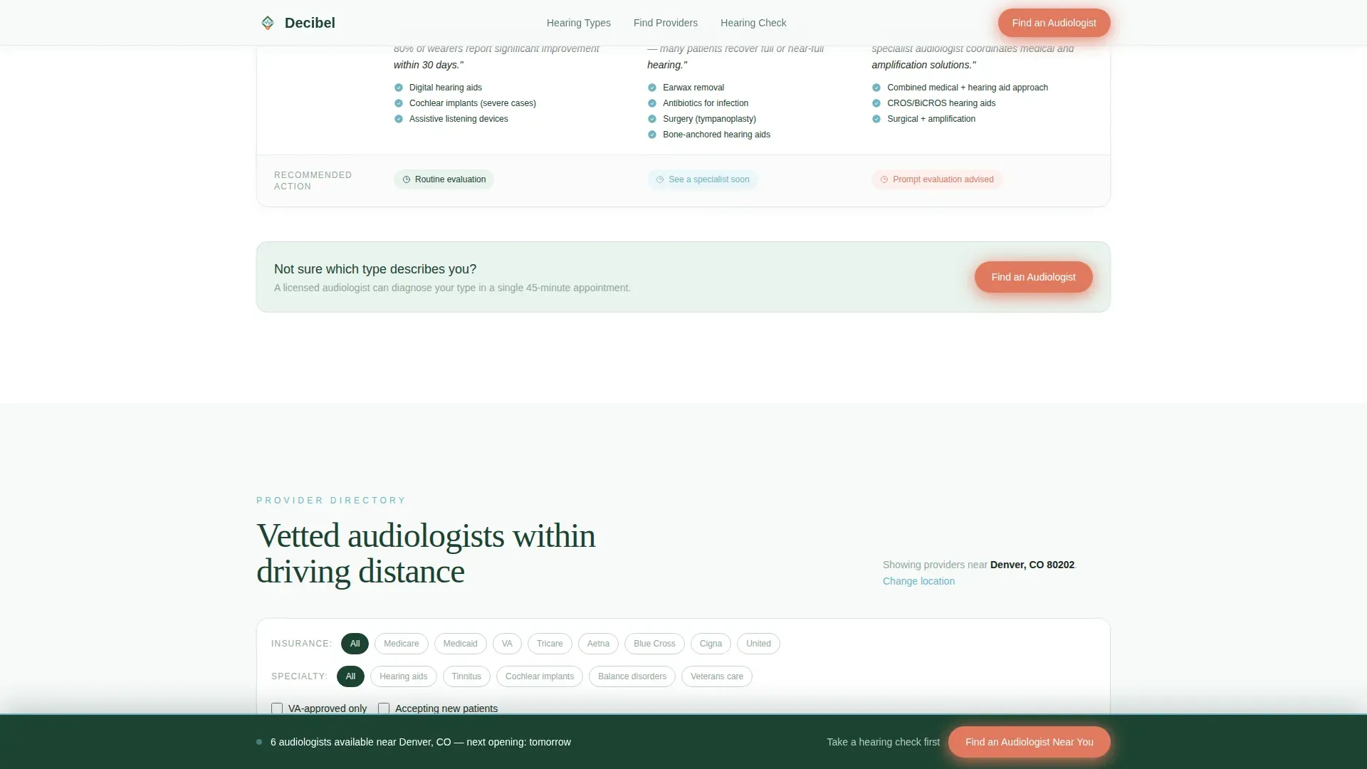 Audiologist Directory Comparison Table Landing Page