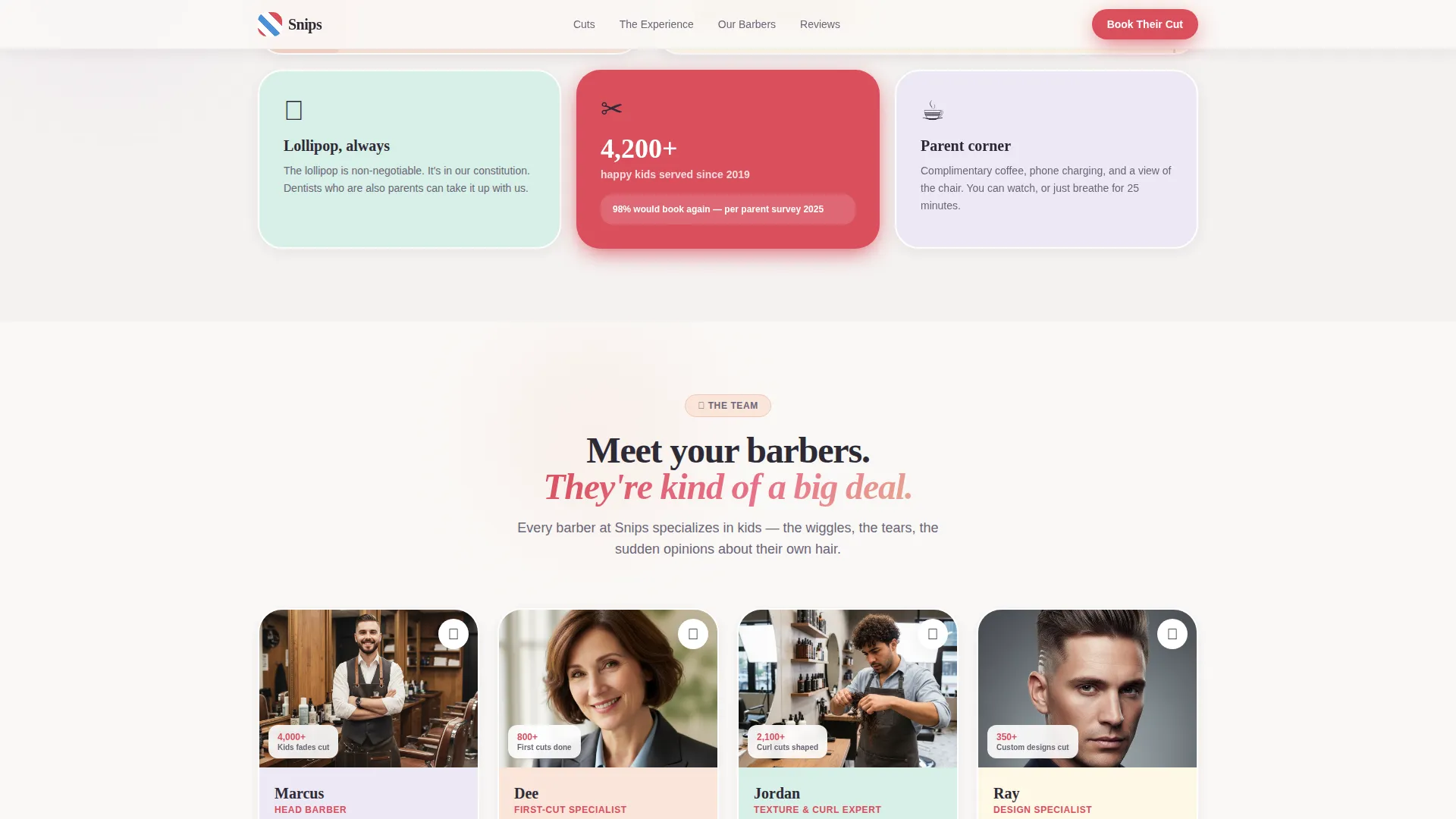 Neighborhood Kids Barber Parent Loyalty Website Template