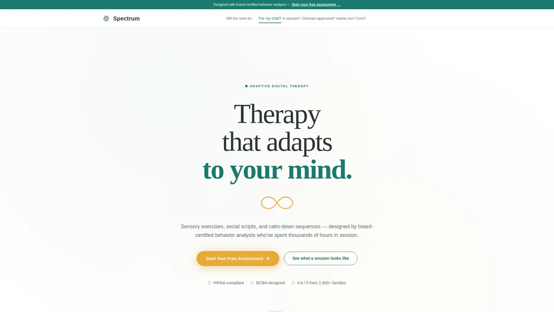 Autism Spectrum Digital Therapy App Landing Page