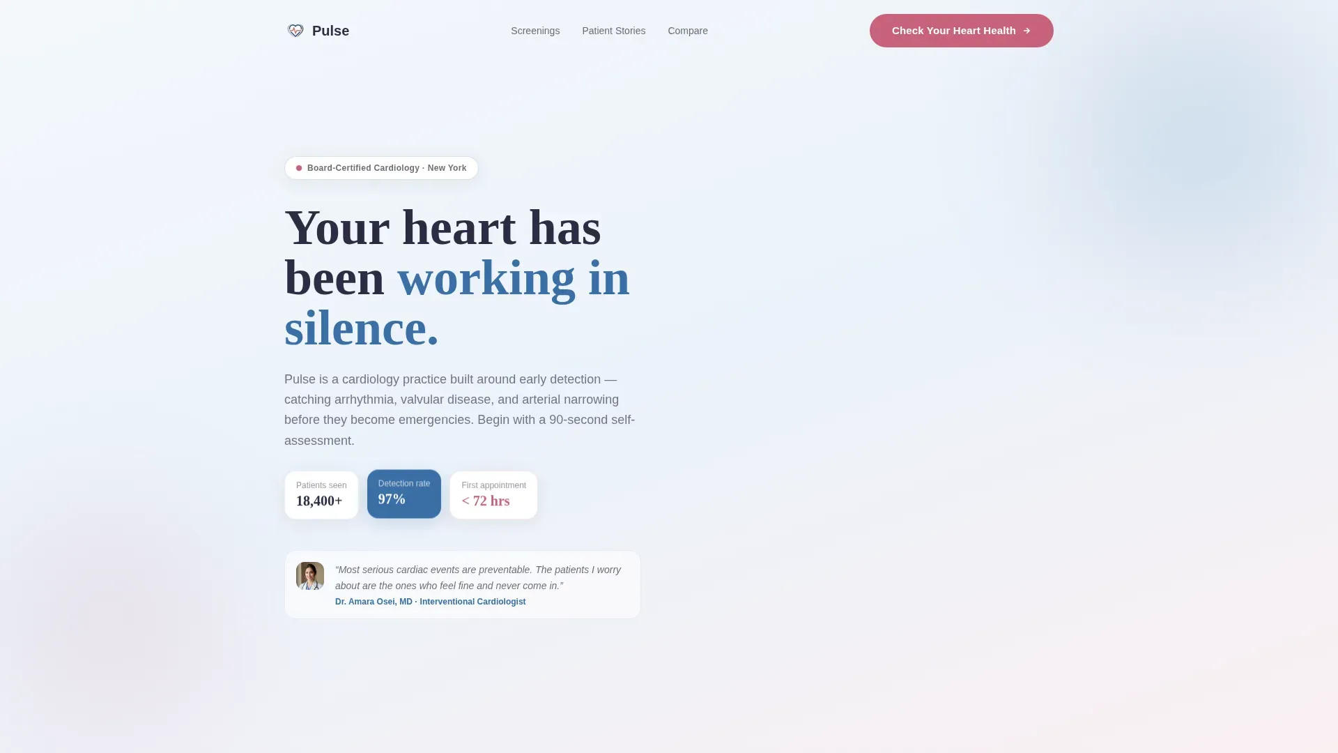 Cardiology Practice Website Template with Heart Health Assessment