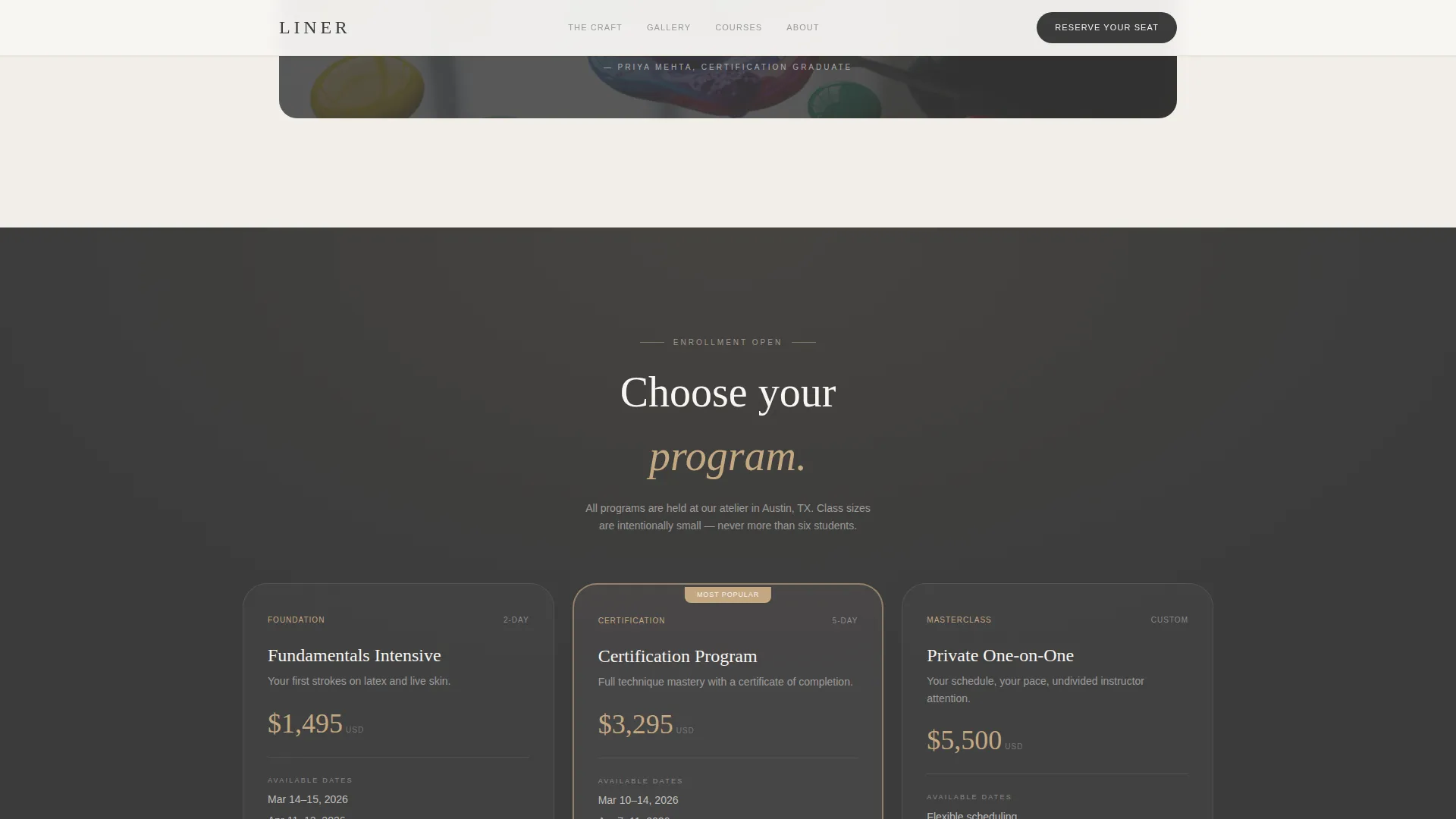 Permanent Eyeliner Training Academy Landing Page
