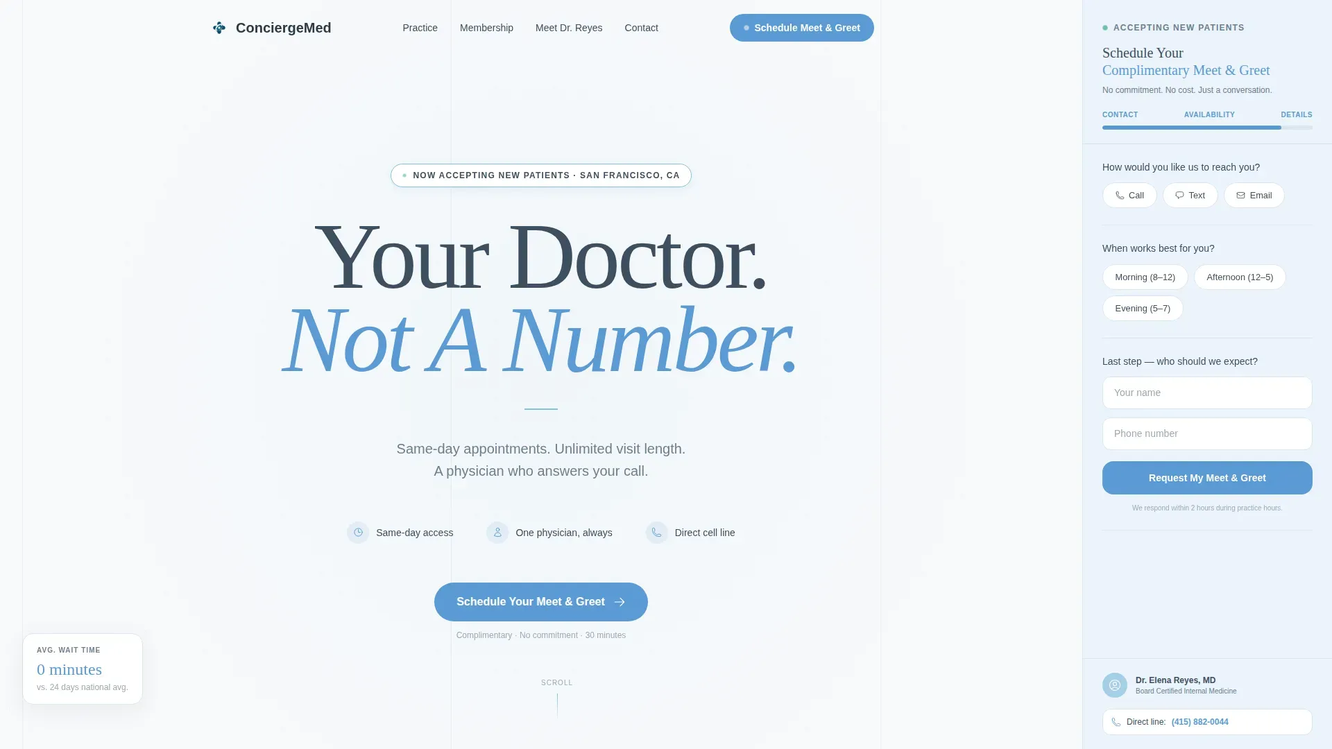 Concierge Medicine Practice Website Template for Direct-Pay Patients