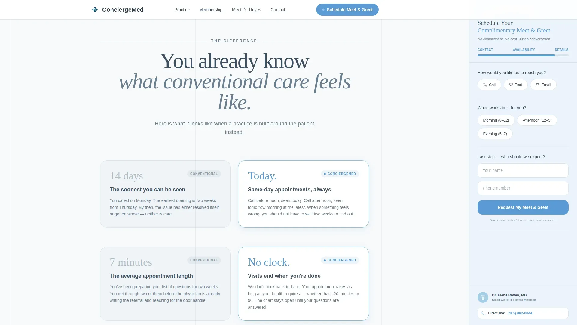 Concierge Medicine Practice Website Template for Direct-Pay Patients