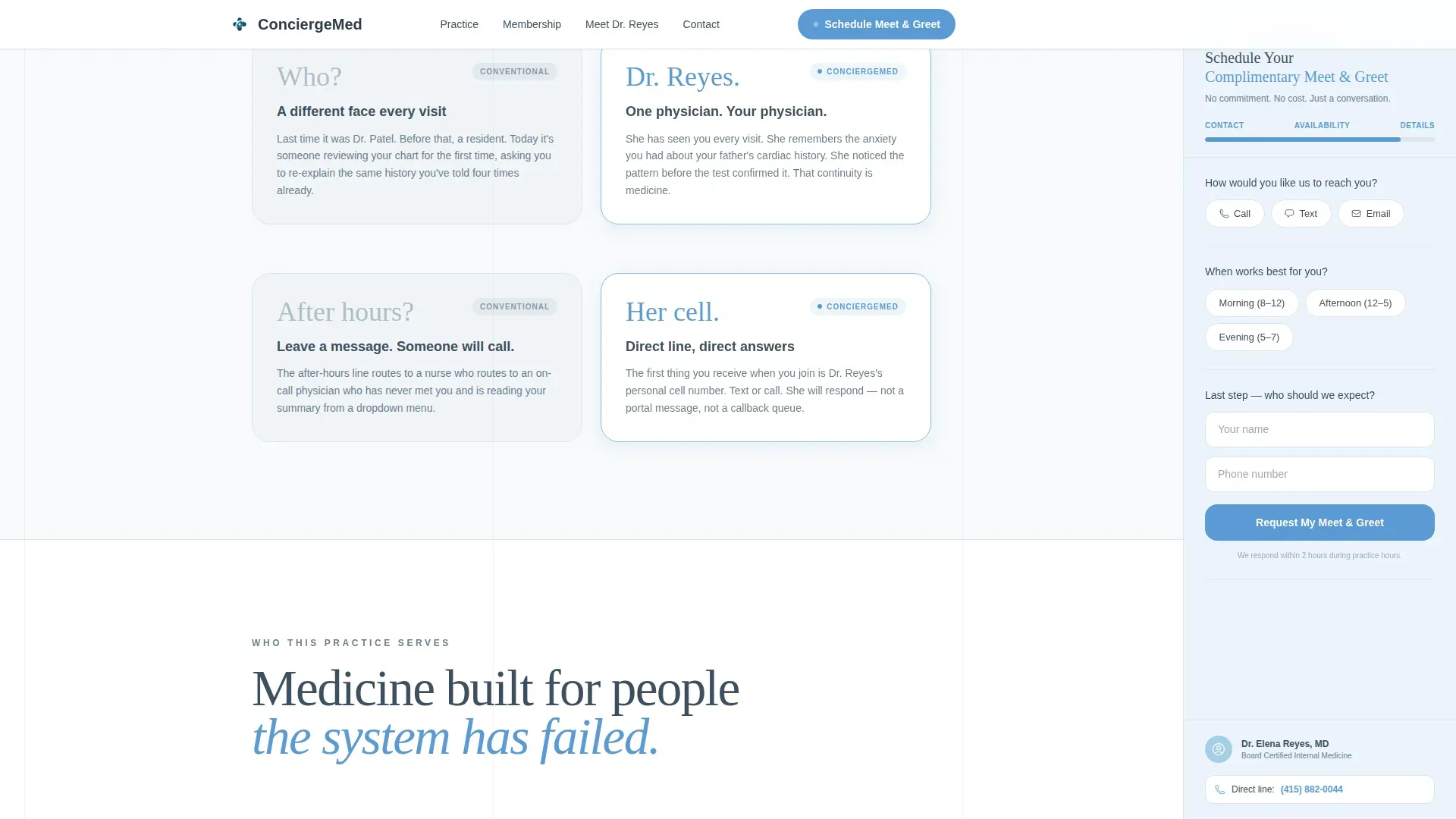 Concierge Medicine Practice Website Template for Direct-Pay Patients