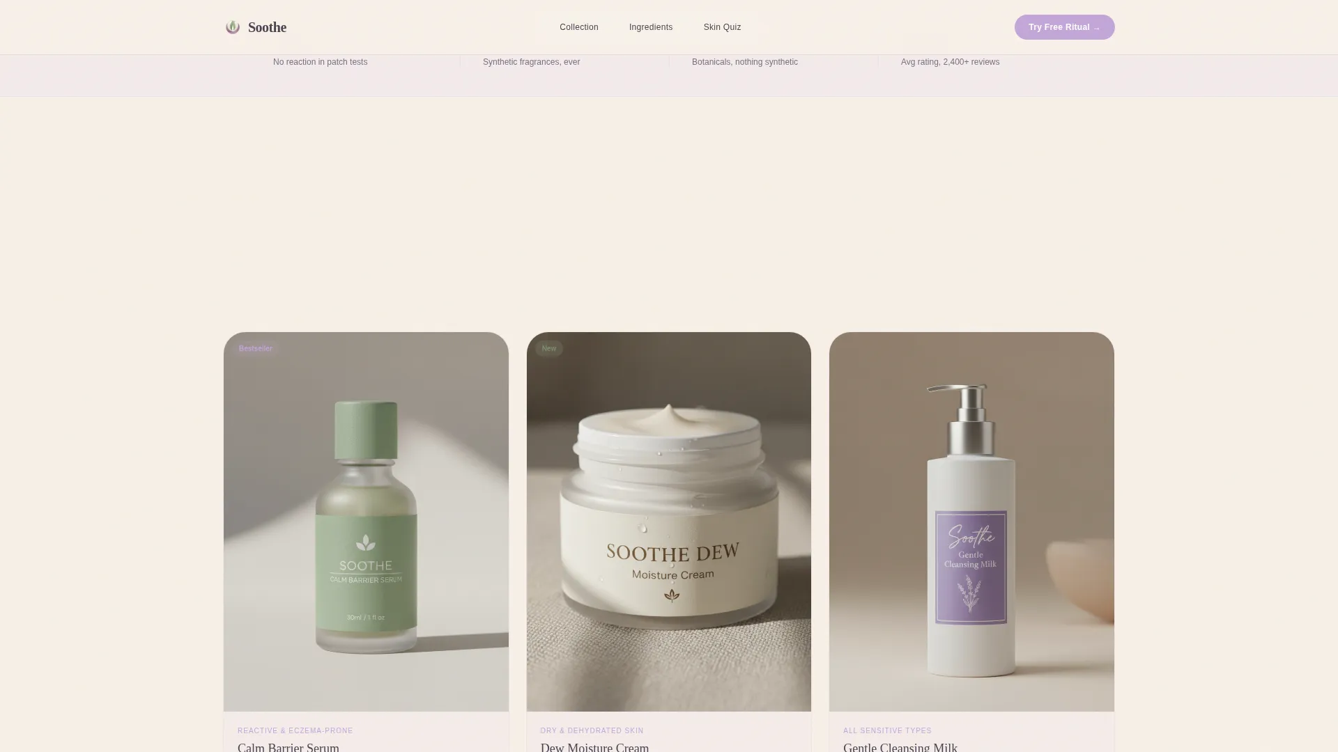 Calming Sensitive Skin Landing Page Template