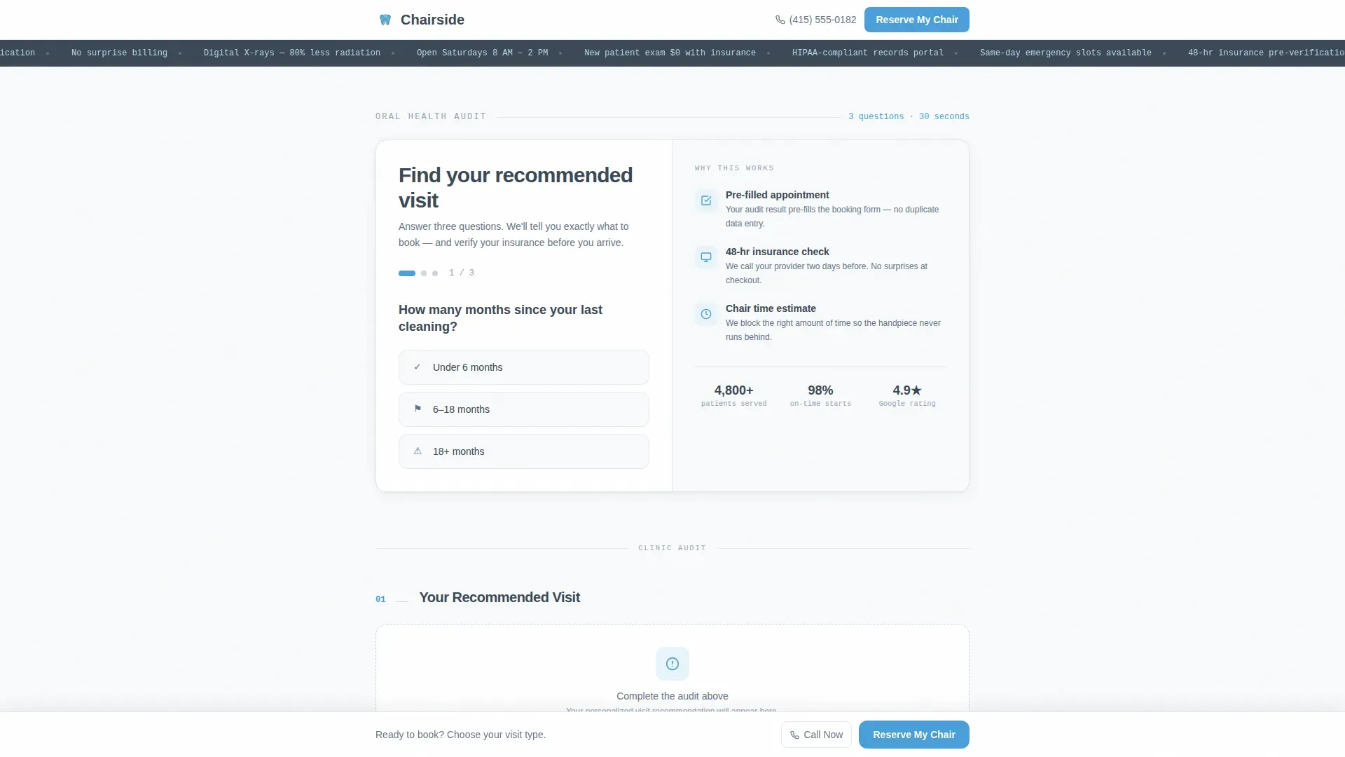 Dental Appointment Booking with Oral Health Audit Website Template