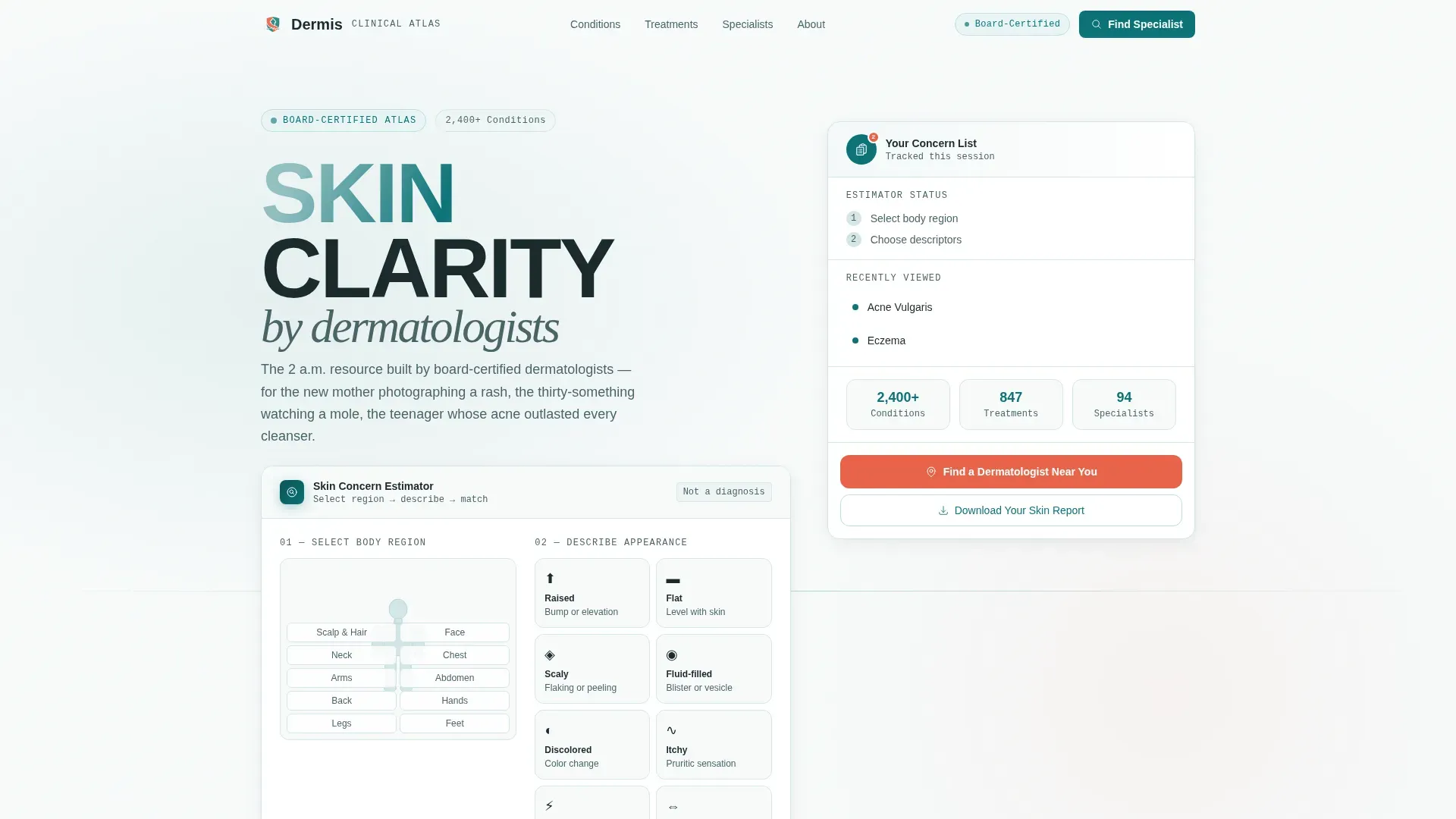 Dermatologist Skin Condition Library Landing Page