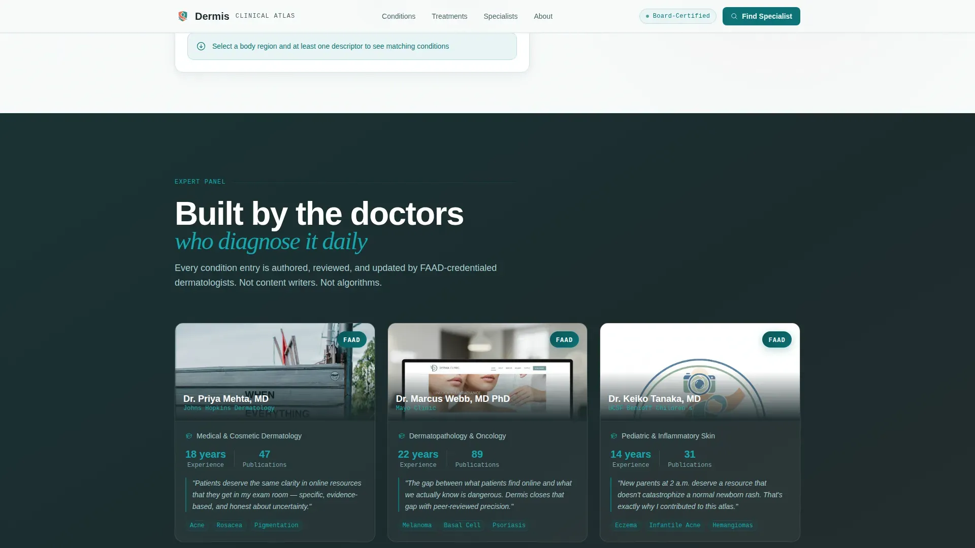 Dermatologist Skin Condition Library Landing Page