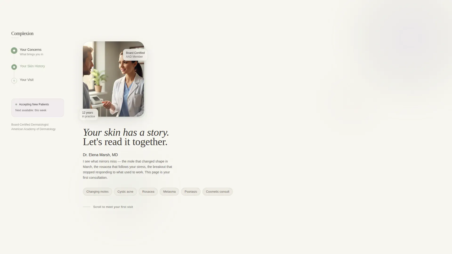 Dermatologist New Patient Welcome Landing Page