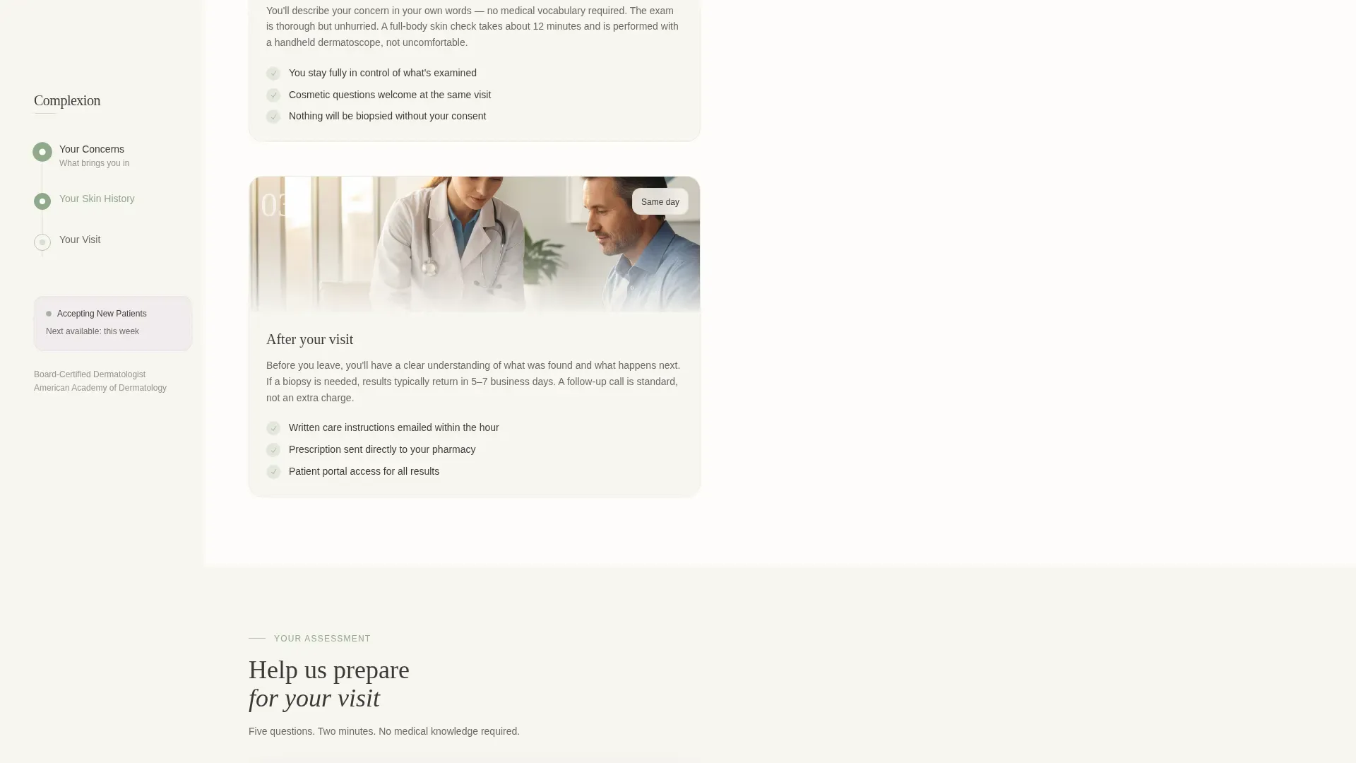 Dermatologist New Patient Welcome Landing Page