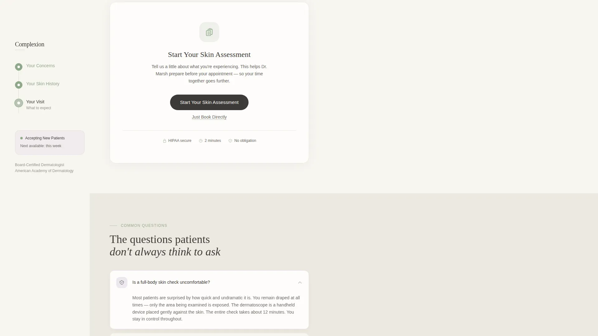 Dermatologist New Patient Welcome Landing Page