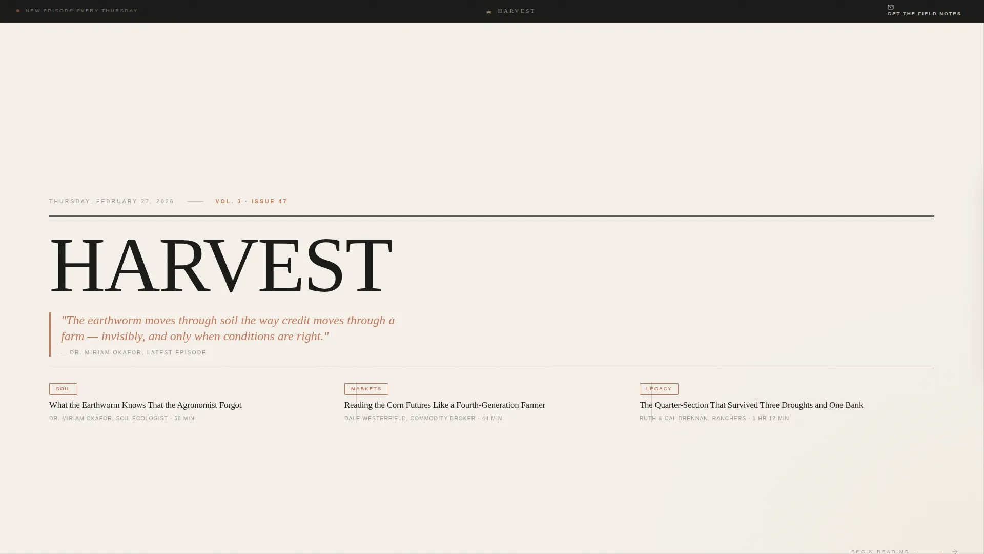 Editorial Agriculture Podcast Landing Page Template