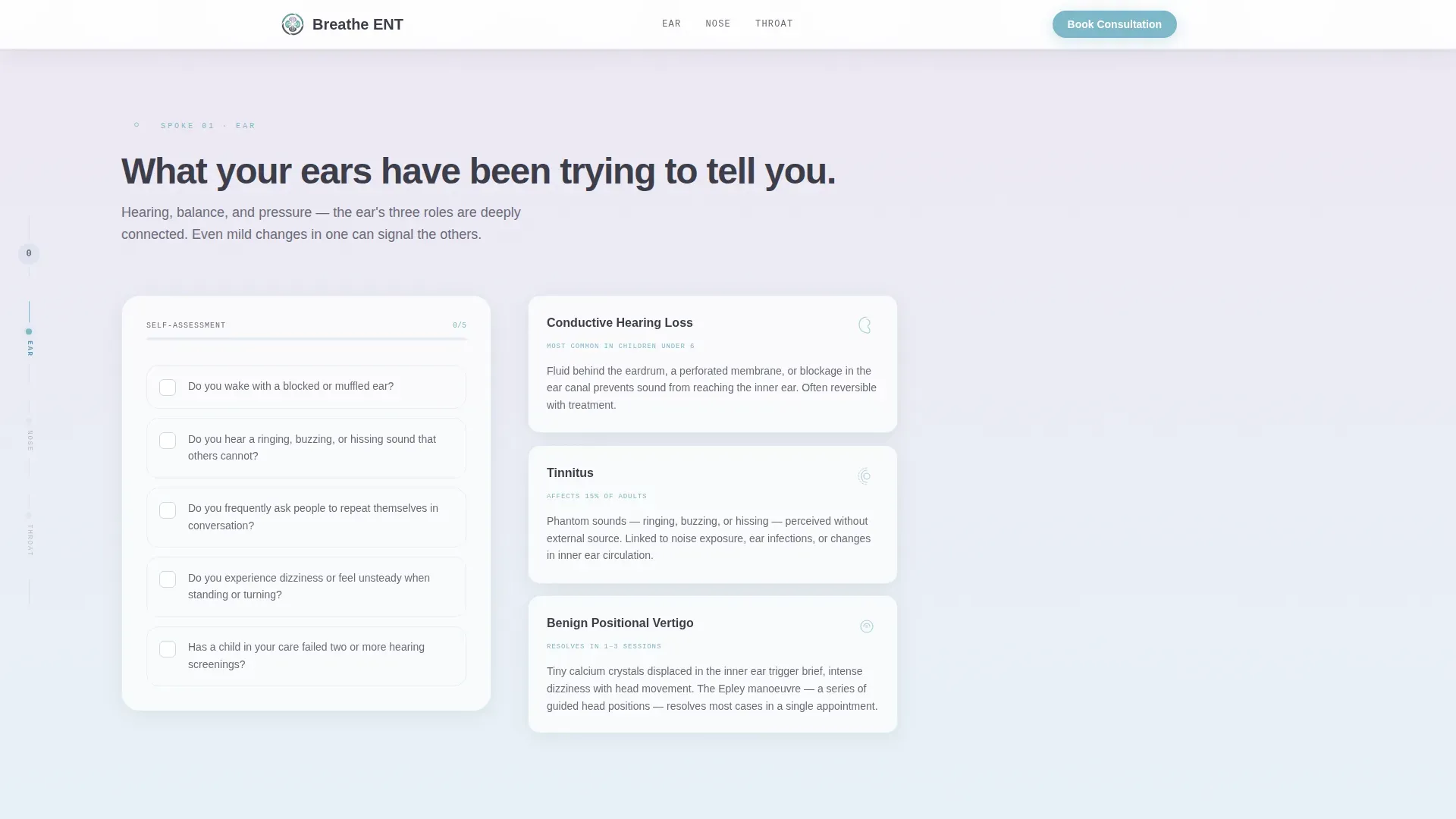ENT Specialist Practice Website Template with Symptom Checklists