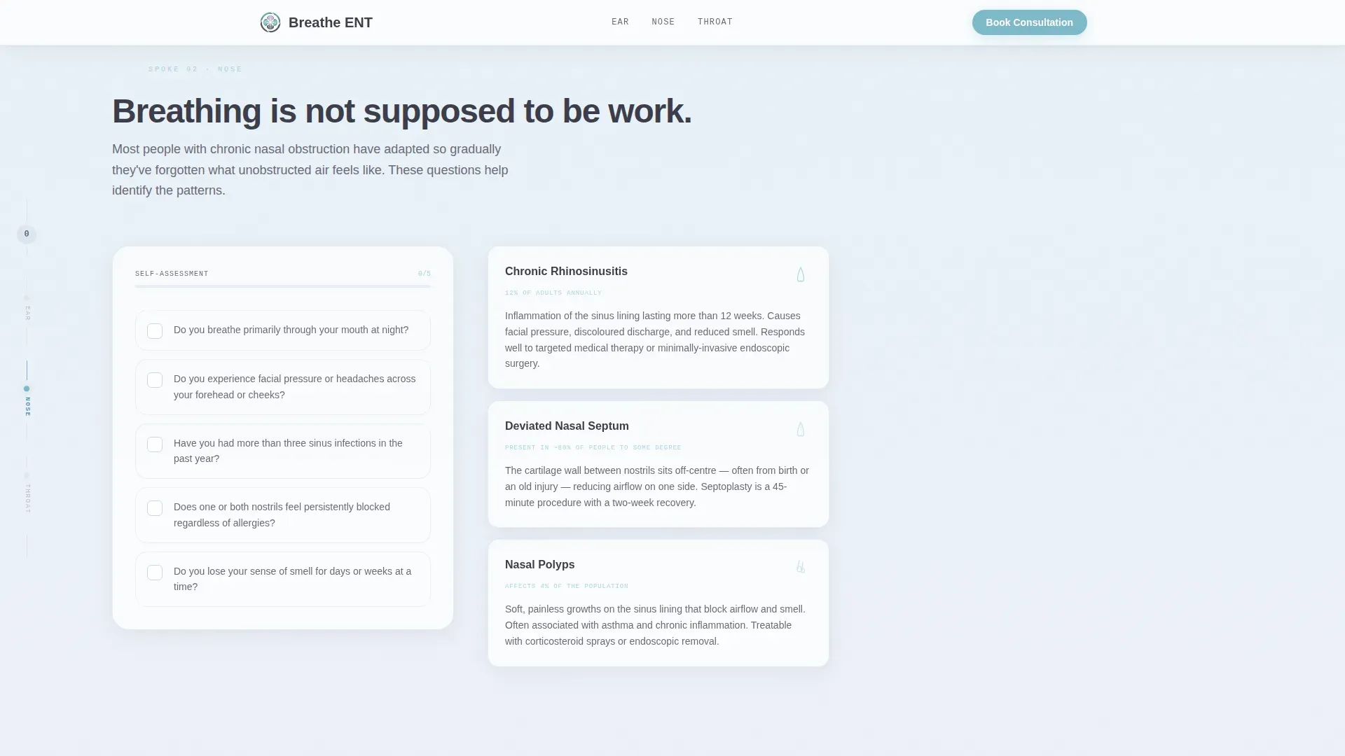 ENT Specialist Practice Website Template with Symptom Checklists