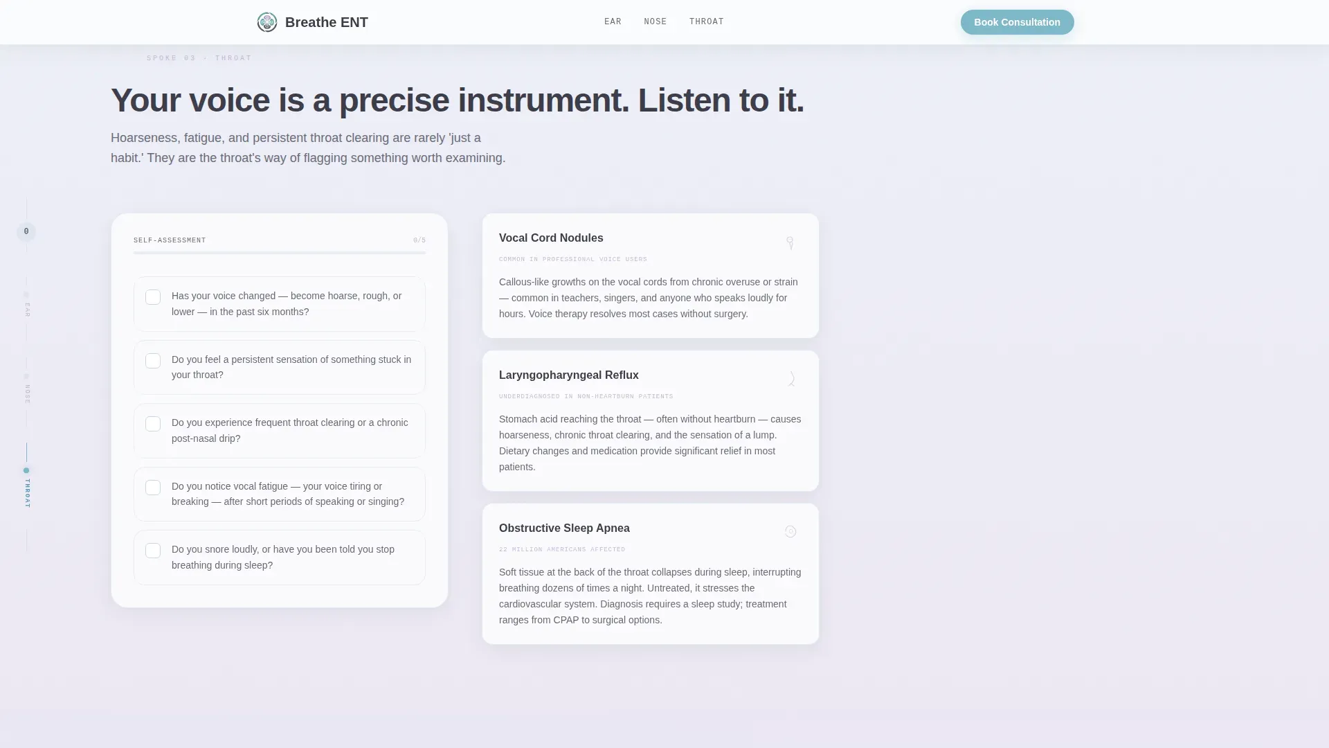 ENT Specialist Practice Website Template with Symptom Checklists