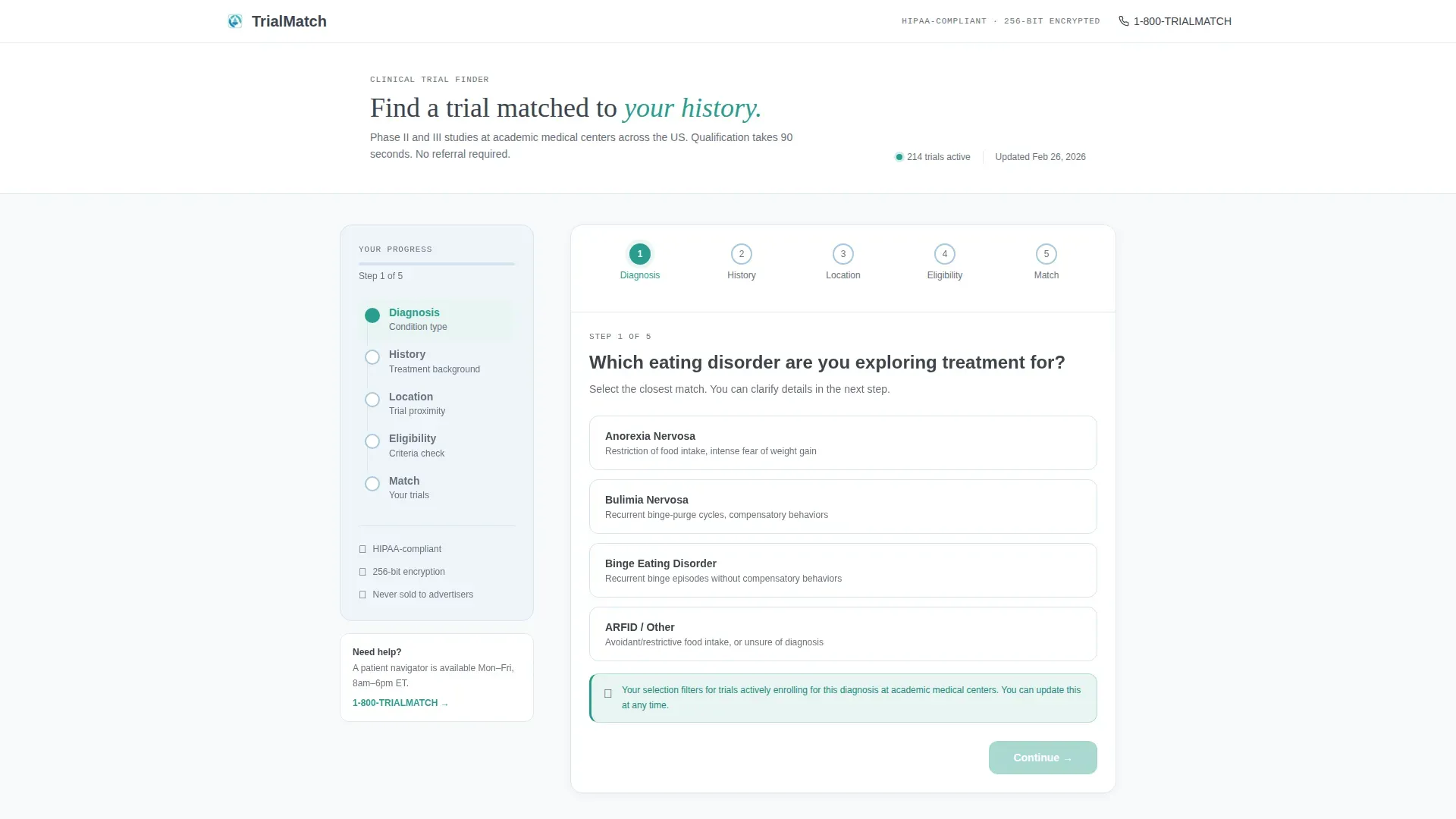 Specialist Eating Disorder Care Appointment Booking Website Template
