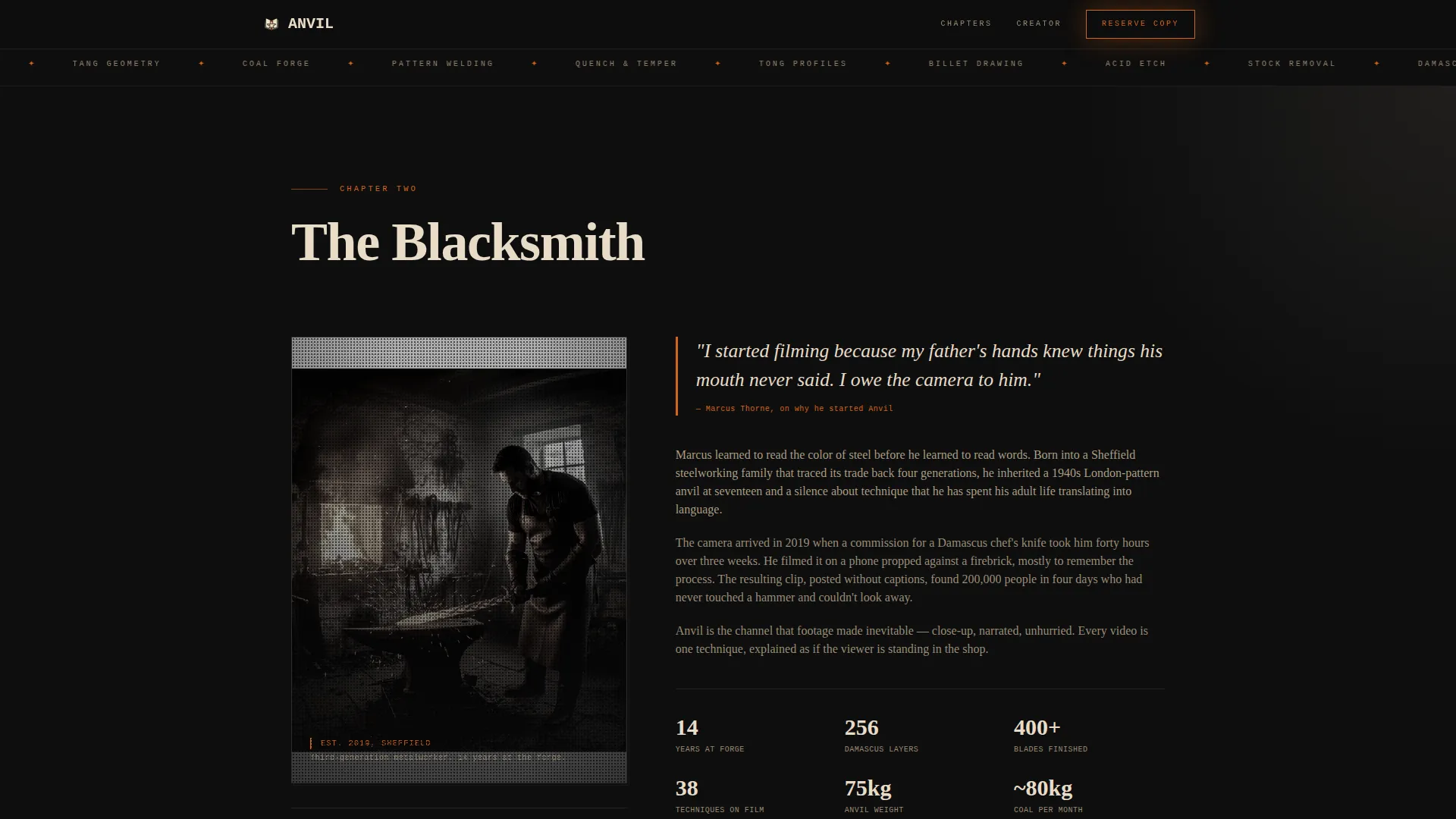 Cinematic Blacksmithing | Free Website Template | Rocket