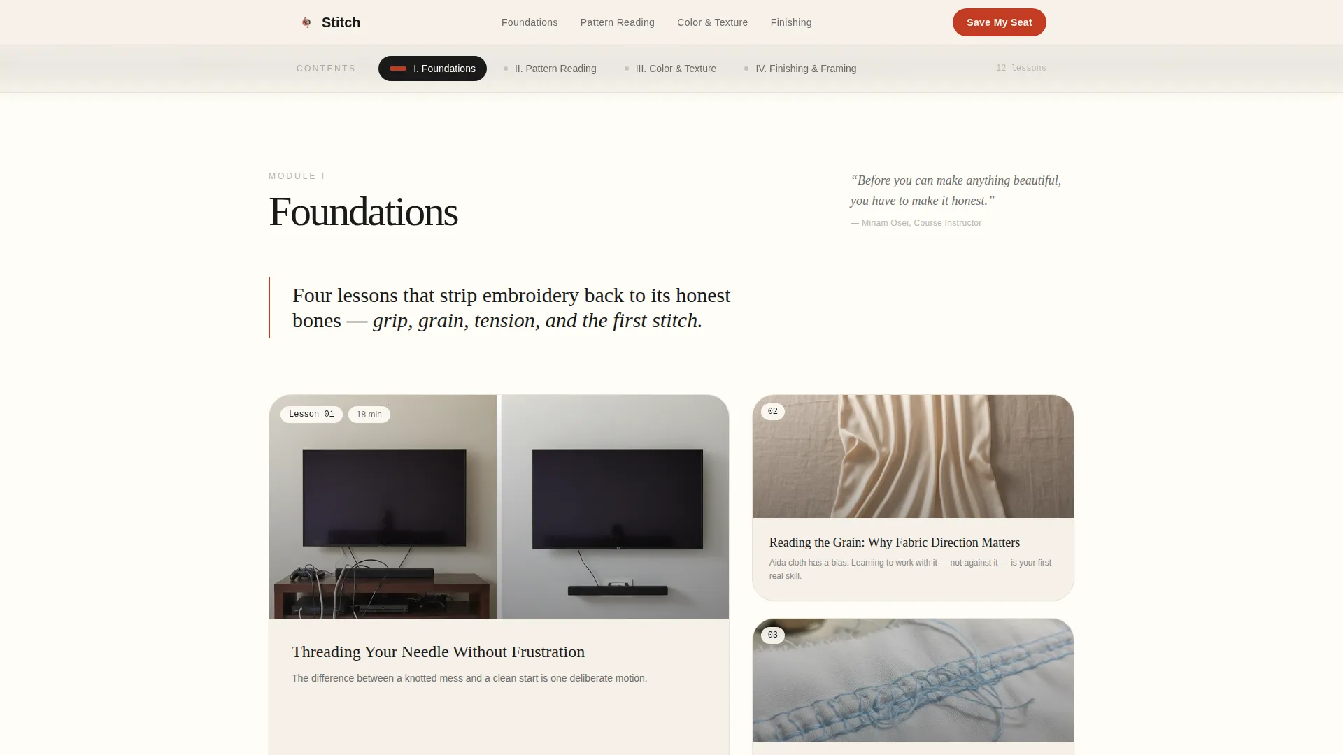 Artisan Embroidery Course Landing Page Template