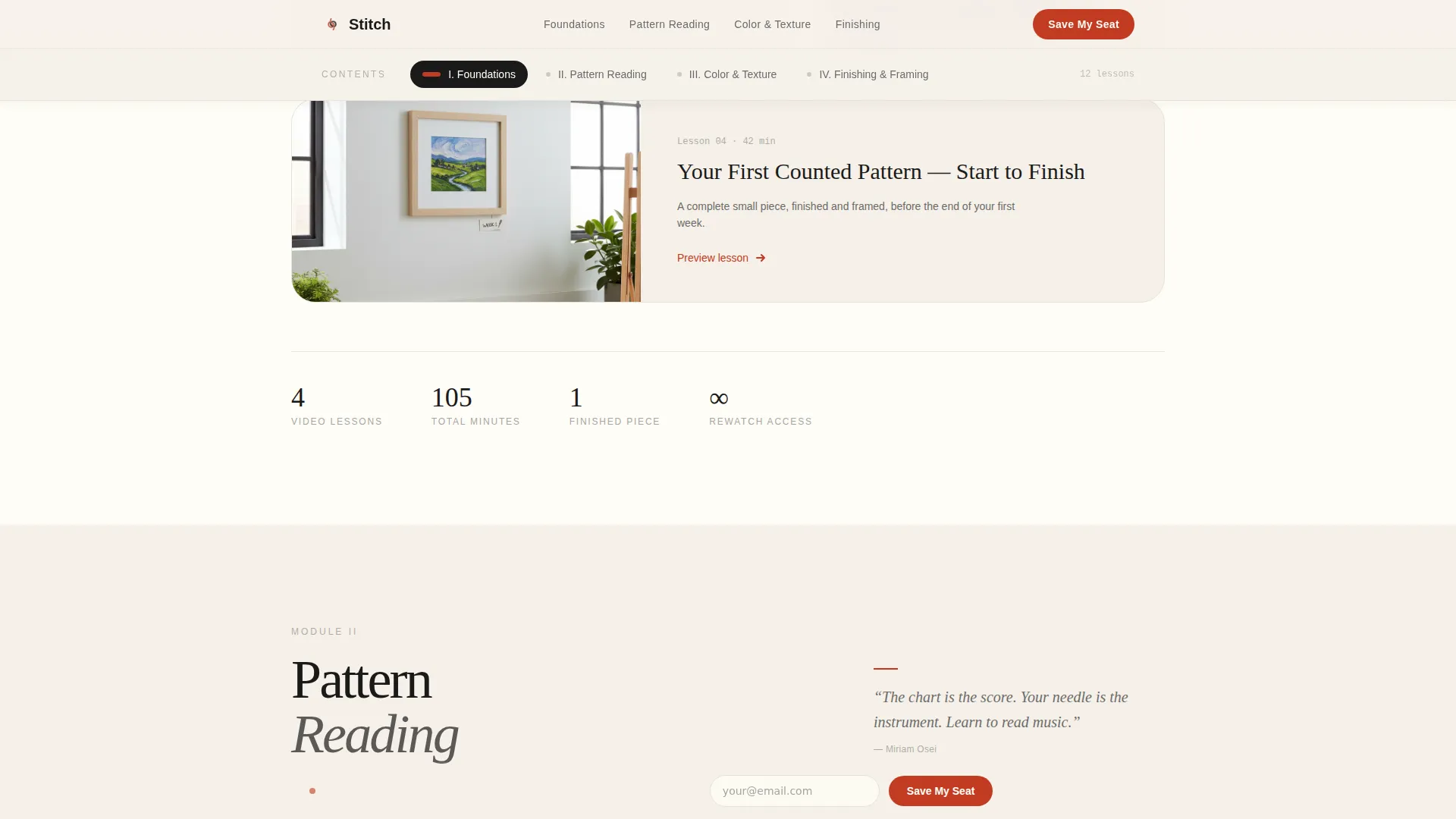 Artisan Embroidery Course Landing Page Template