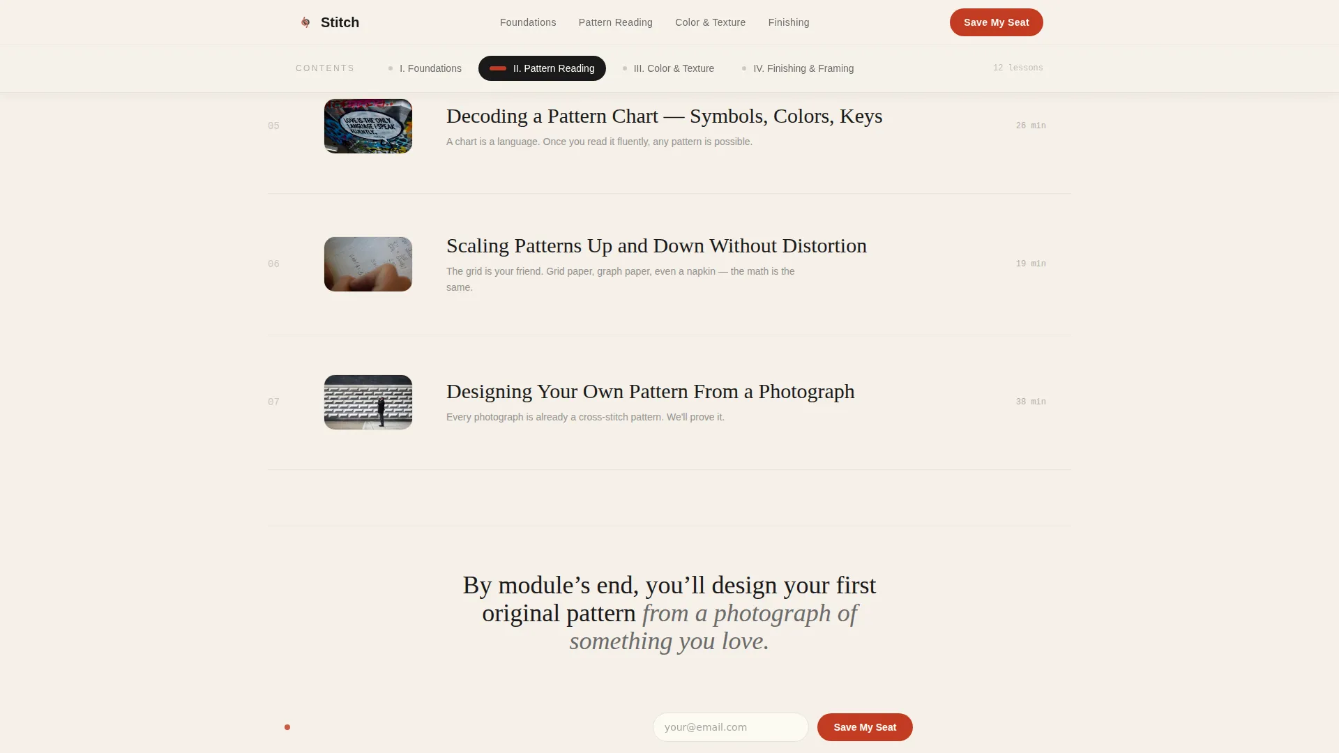 Artisan Embroidery Course Landing Page Template