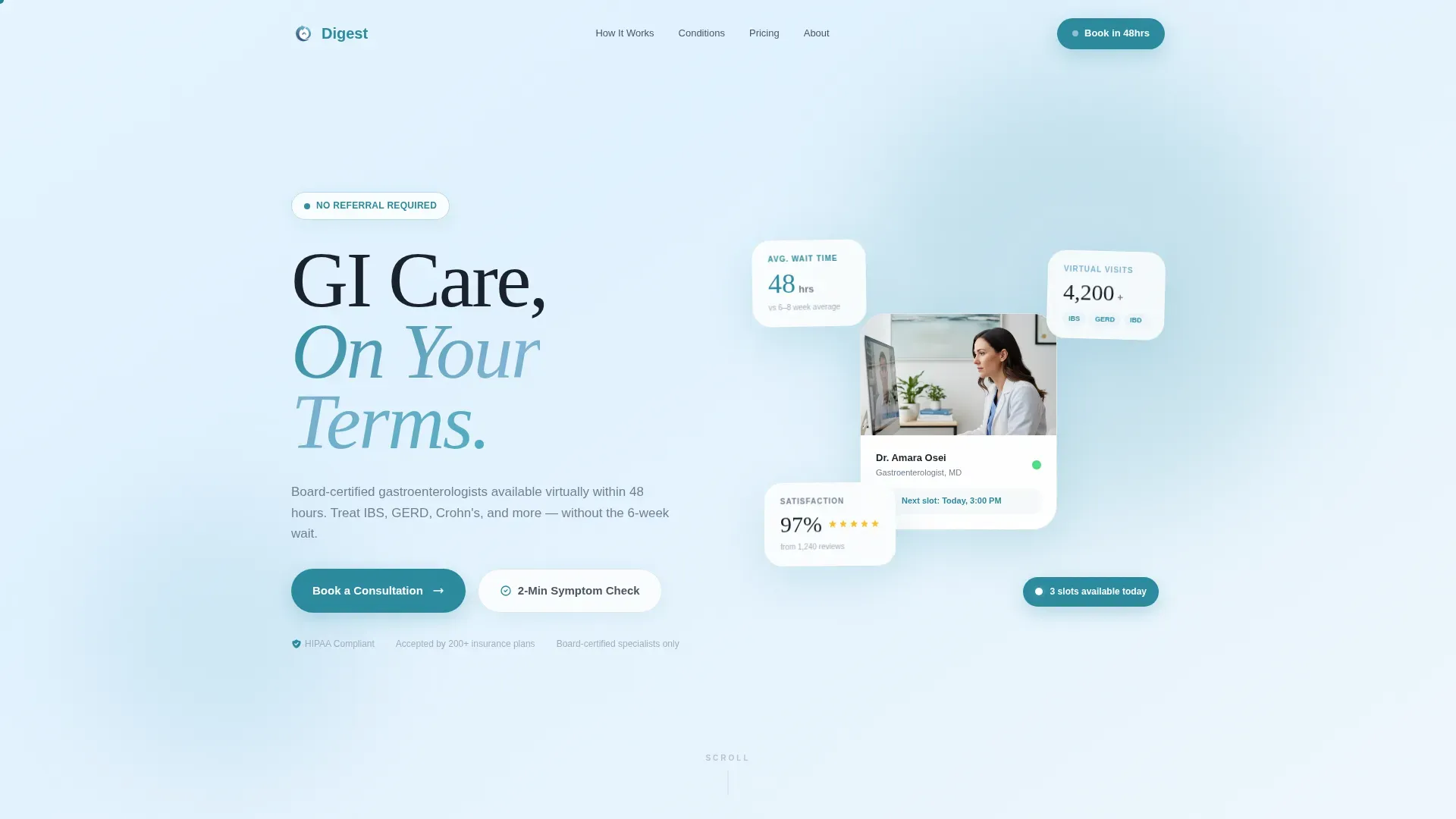 Gastroenterology Virtual Consultation Landing Page