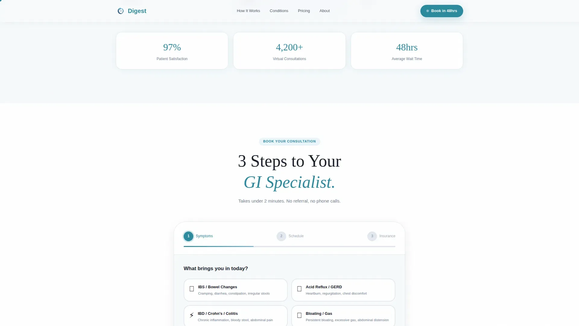 Gastroenterology Virtual Consultation Landing Page