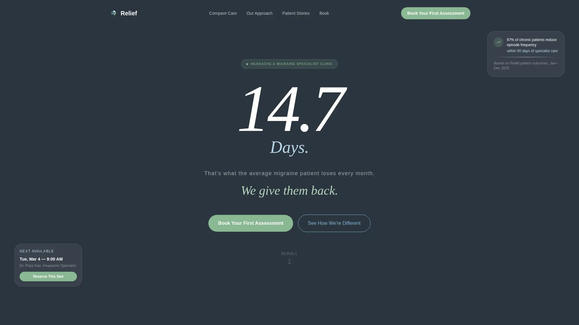 Headache & Migraine Clinic Comparison Table Landing Page