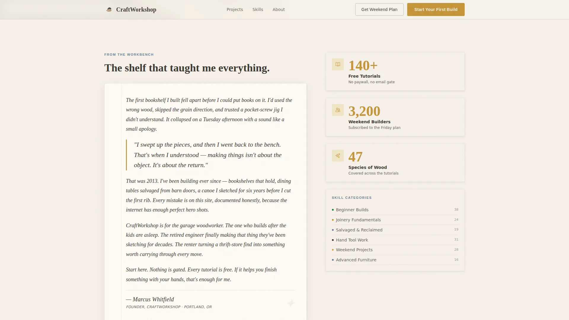 Heritage Woodworking Blog Landing Page Template
