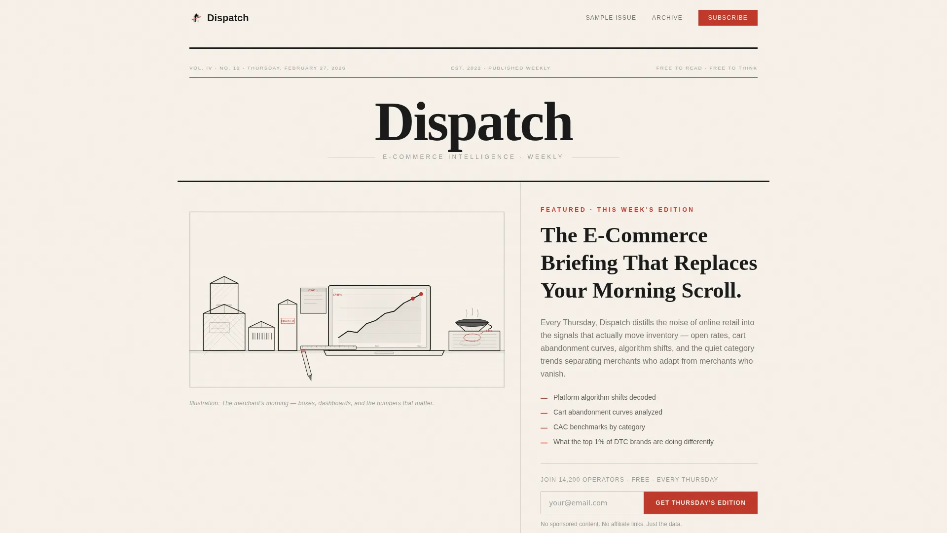 Editorial E-Commerce Newsletter Landing Page Template
