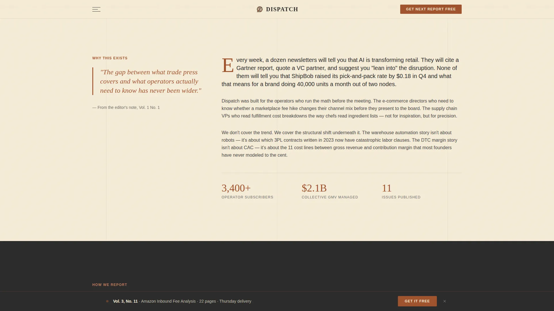 Editorial E-Commerce Industry Report Landing Page