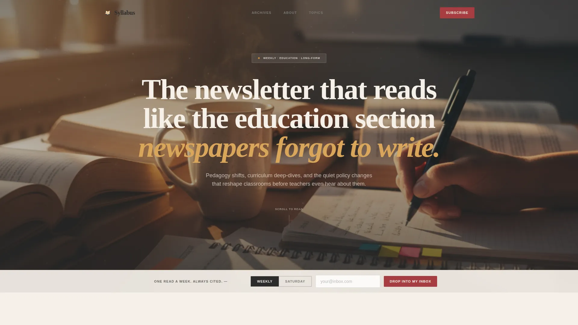 Editorial Education Newsletter Landing Page