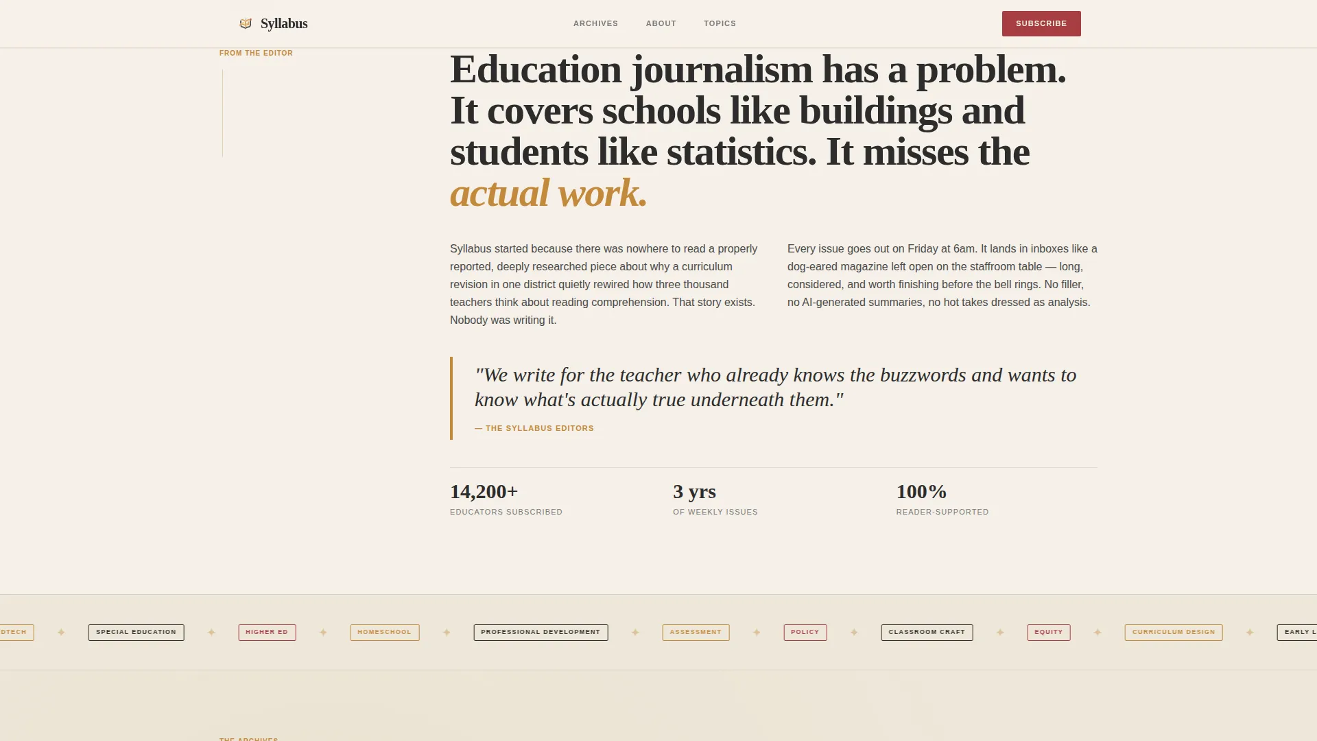Editorial Education Newsletter Landing Page