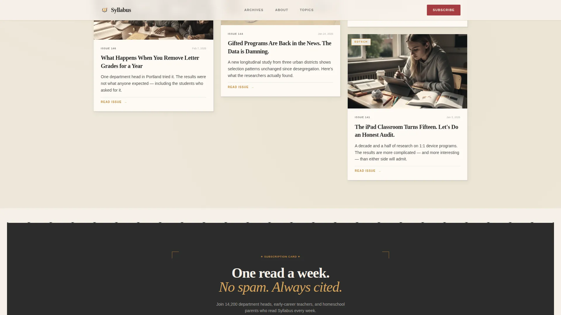 Editorial Education Newsletter Landing Page