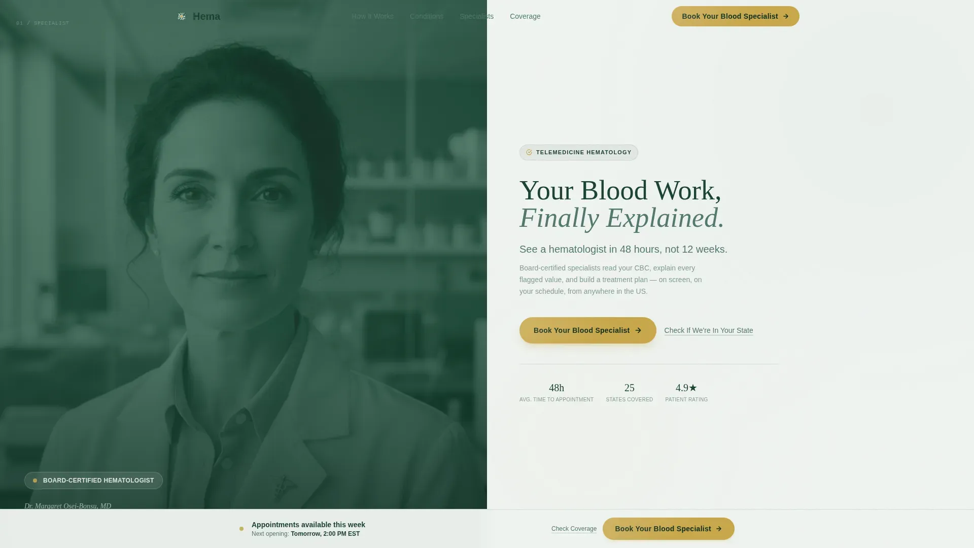 Hematology Telemedicine Landing Page Template