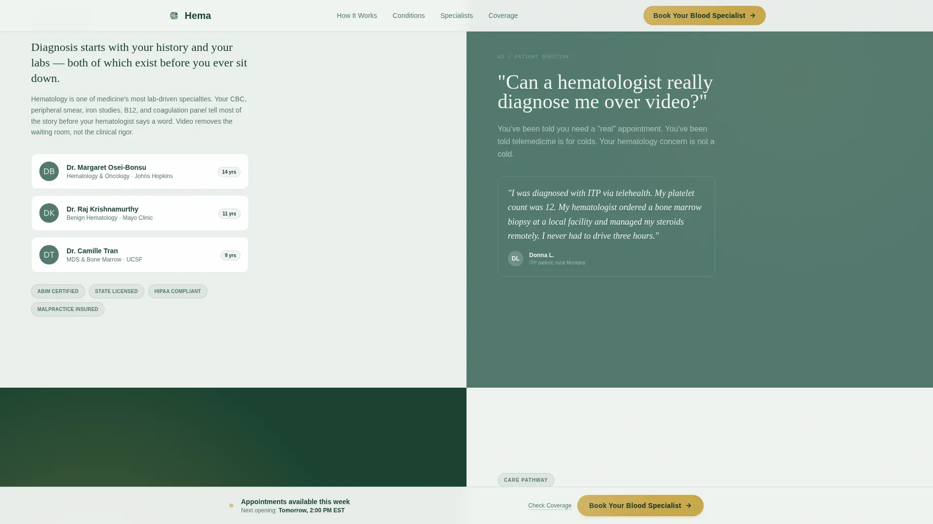 Hematology Telemedicine Landing Page Template