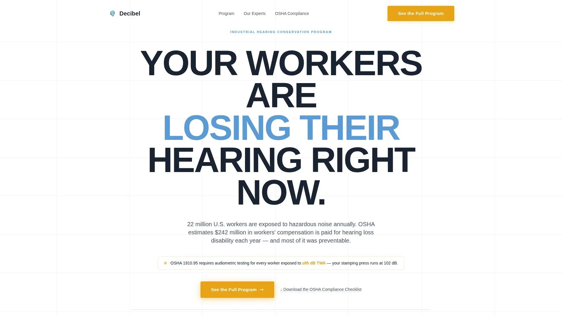 Industrial Hearing Conservation Clinic Landing Page