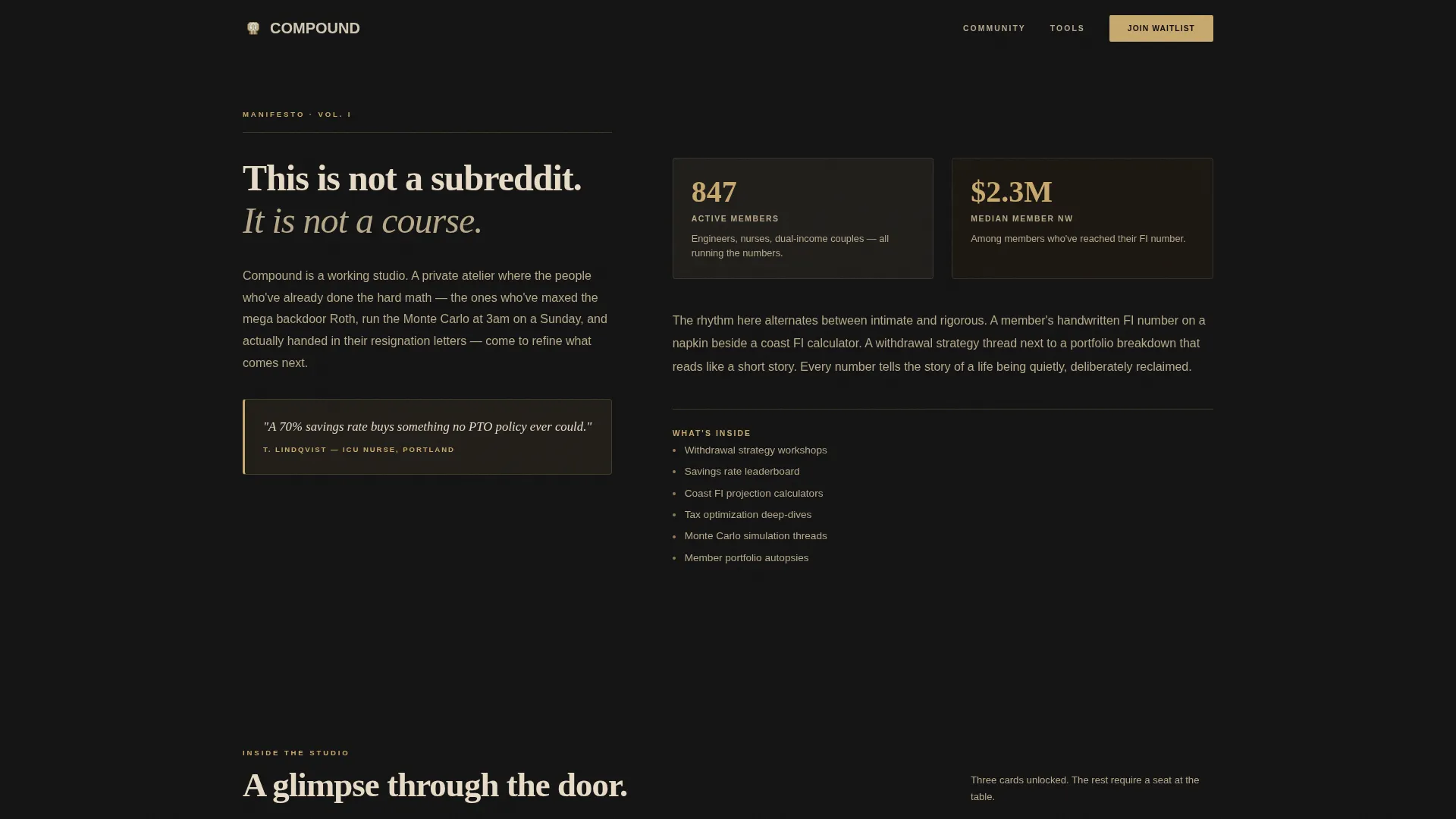 Cinematic FIRE Community Waitlist Landing Page