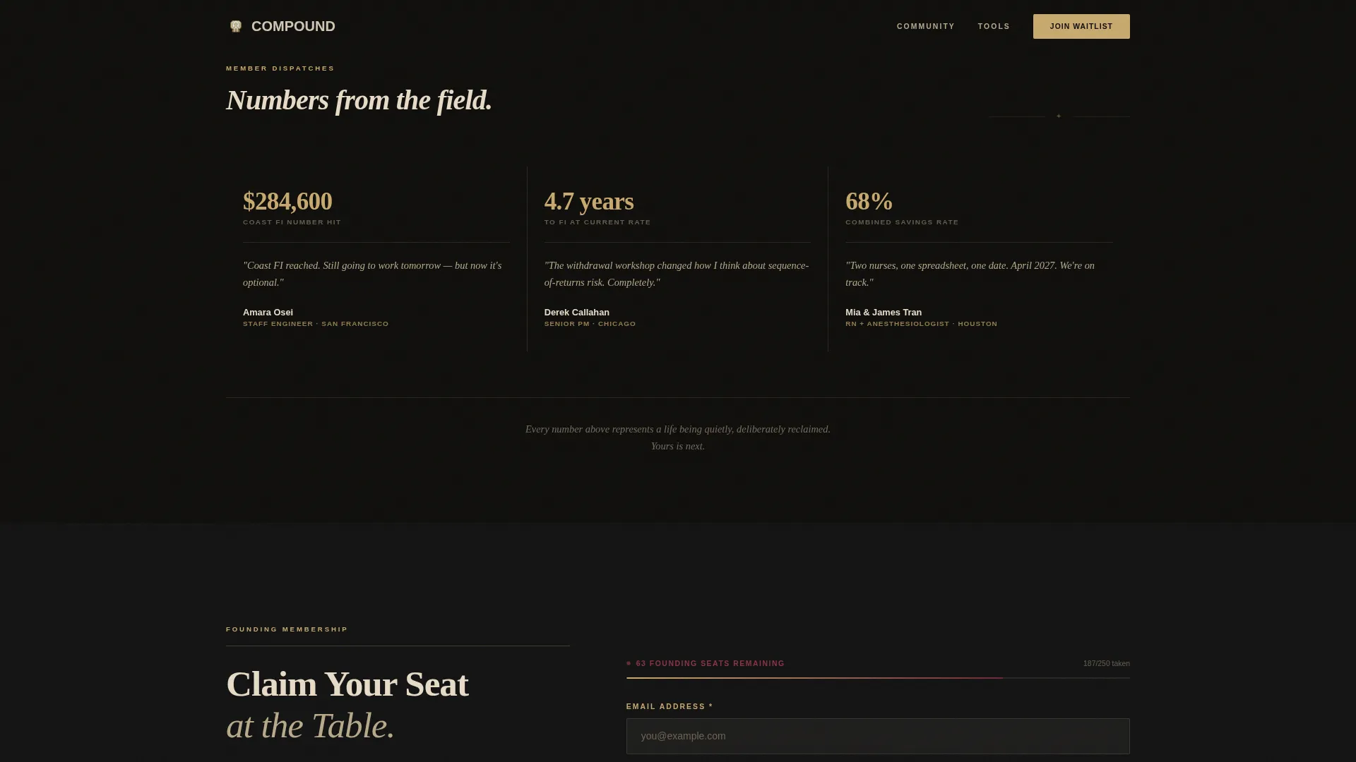 Cinematic FIRE Community Waitlist Landing Page
