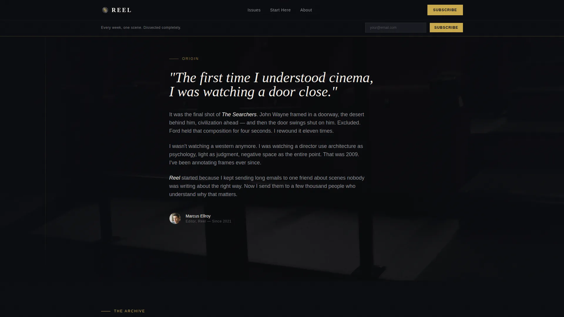 Cinematic Film Analysis Newsletter Landing Page
