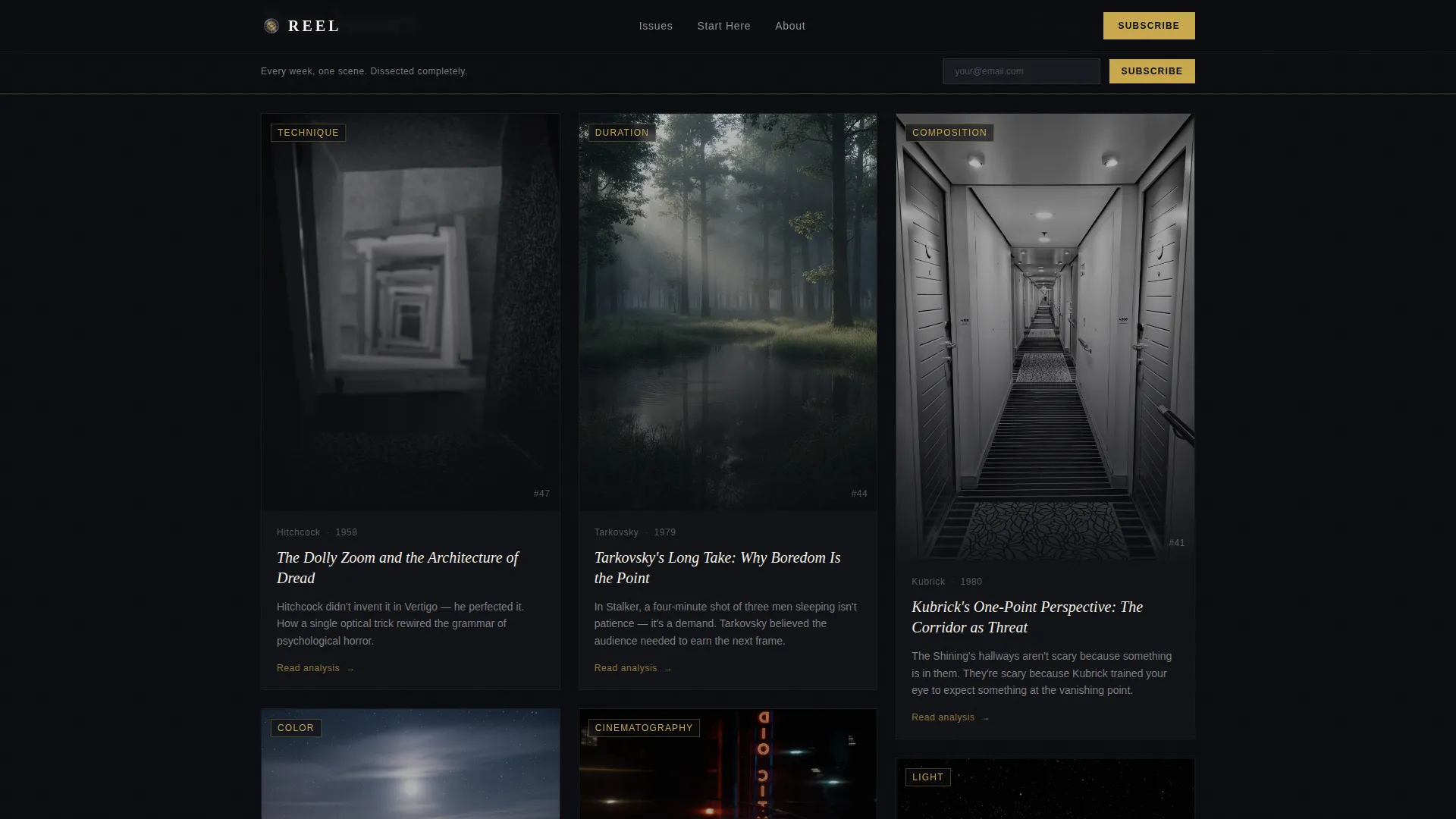 Cinematic Film Analysis Newsletter Landing Page