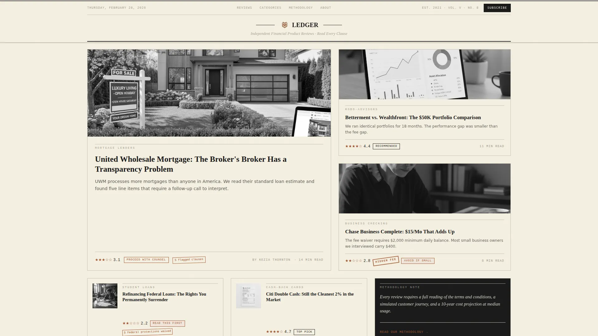 Financial Services Review Blog Landing Page Template