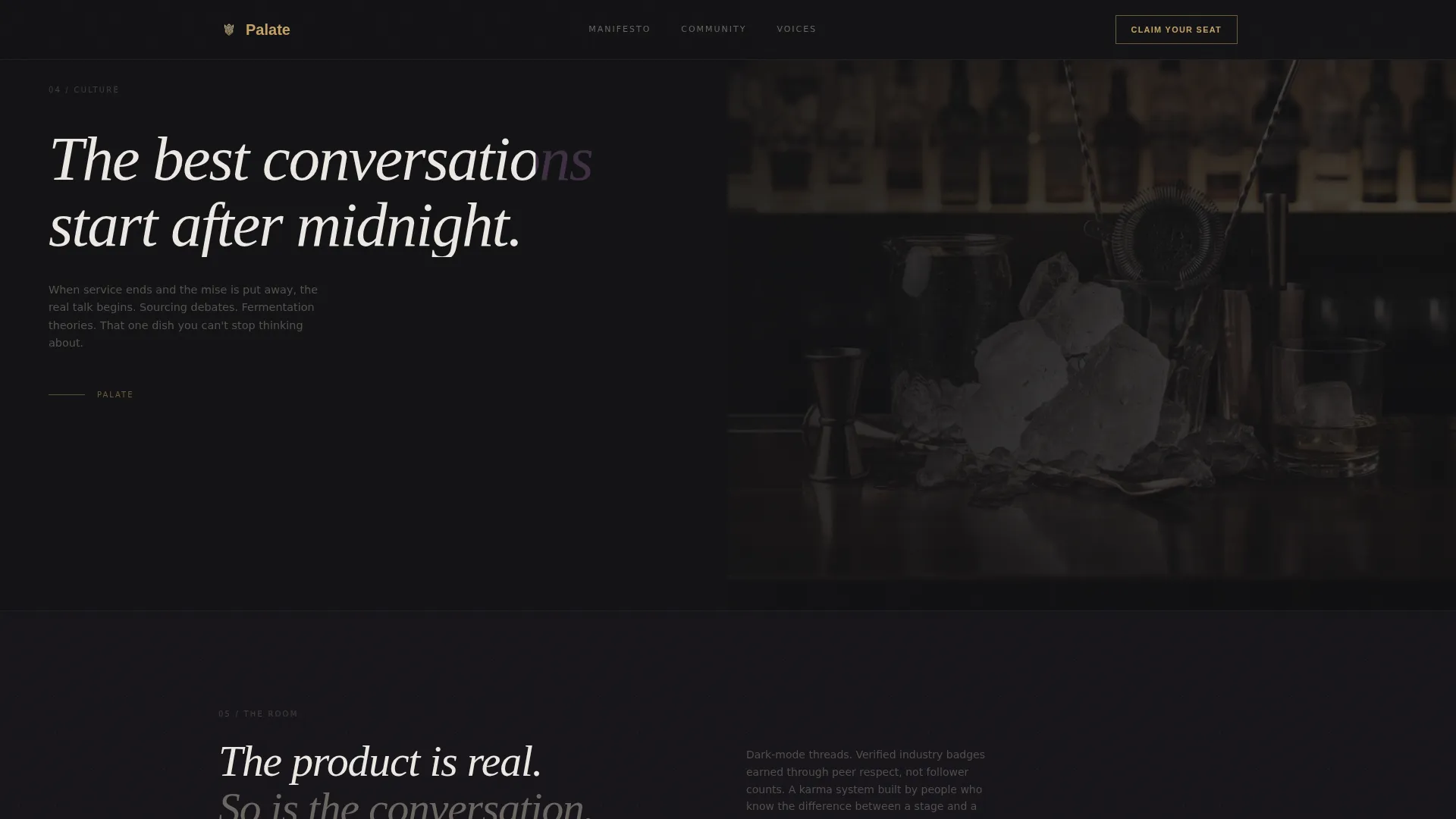 Cinematic Dark Food & Beverage Community Landing Page