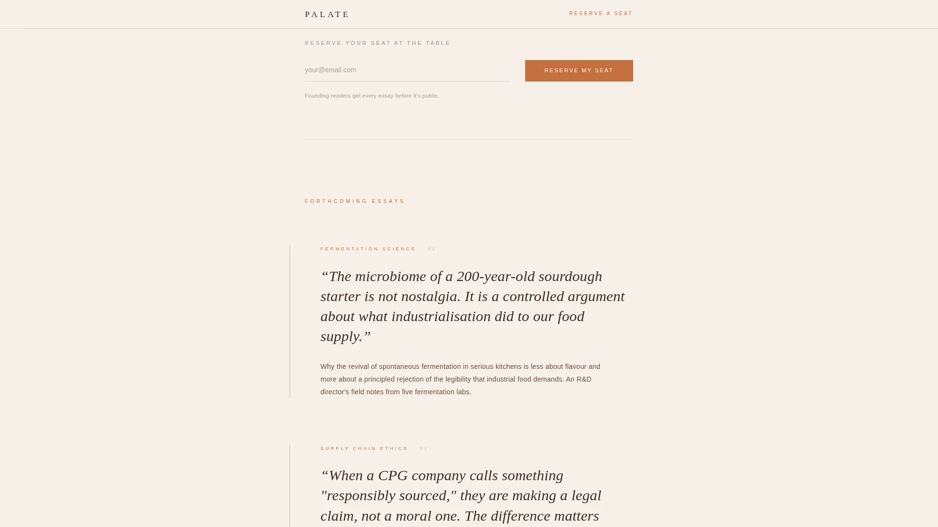 Bold Food Industry Thought Leadership Landing Page